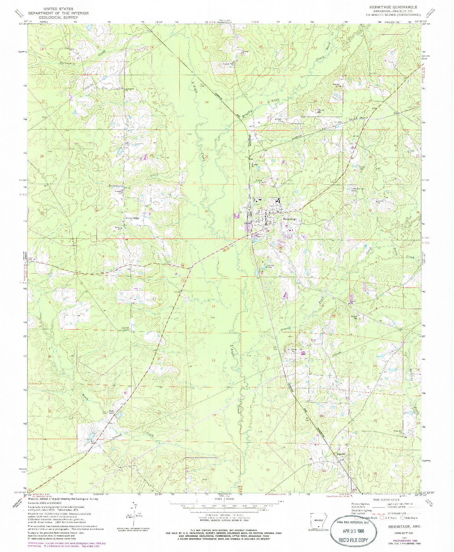 USGS 1:24000-SCALE QUADRANGLE FOR HERMITAGE, AR 1971