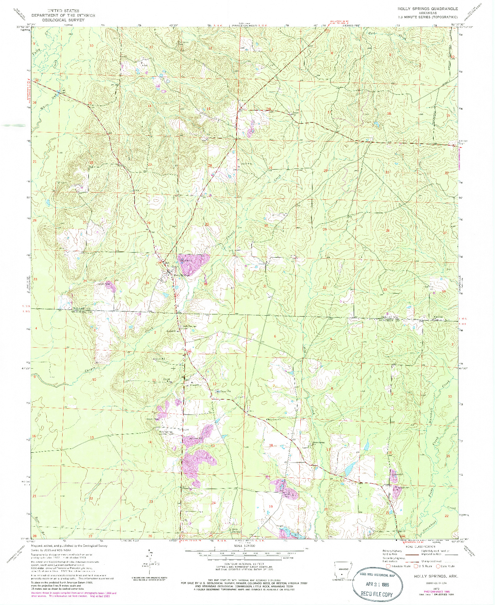 USGS 1:24000-SCALE QUADRANGLE FOR HOLLY SPRINGS, AR 1973