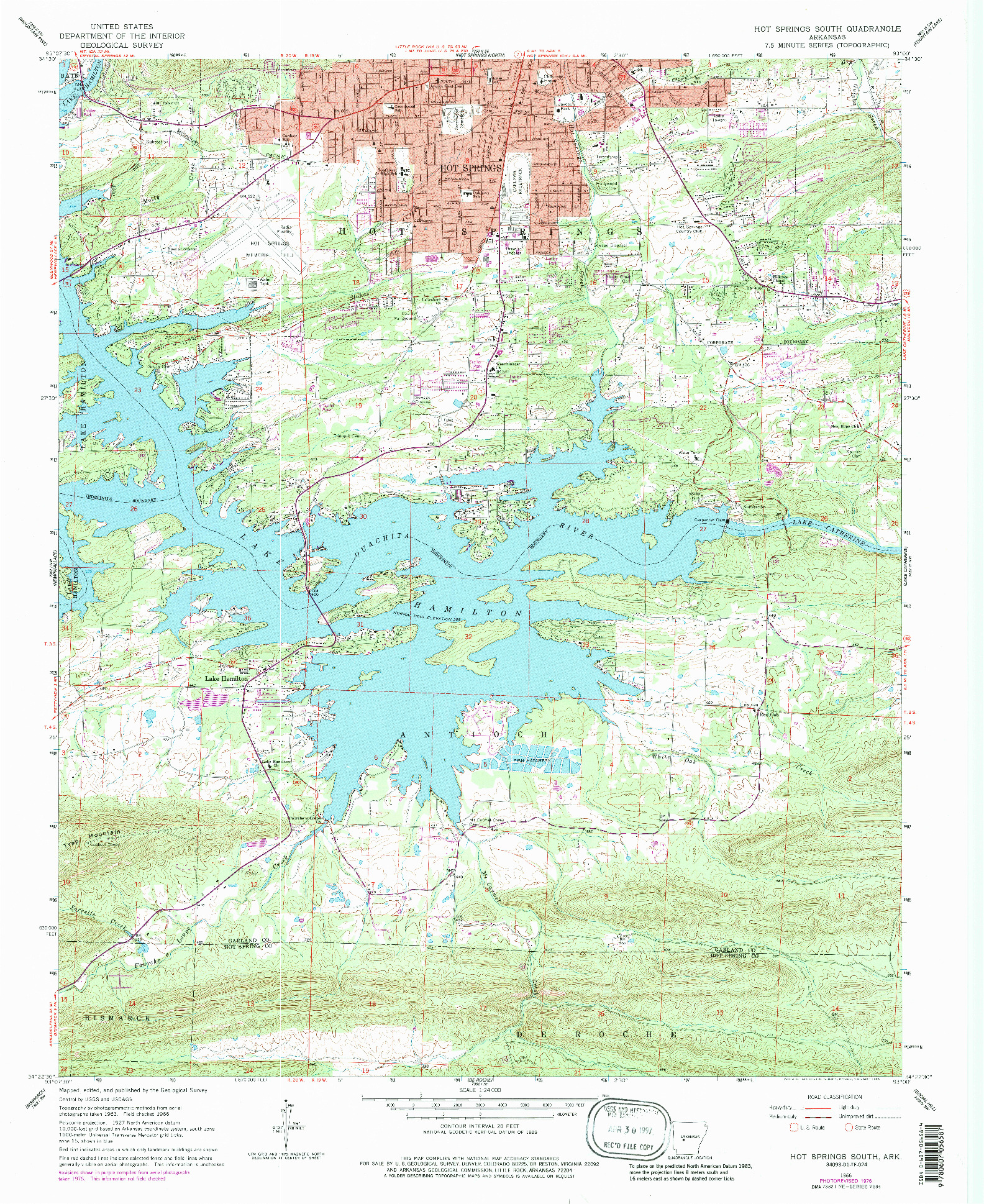 USGS 1:24000-SCALE QUADRANGLE FOR HOT SPRINGS SOUTH, AR 1966