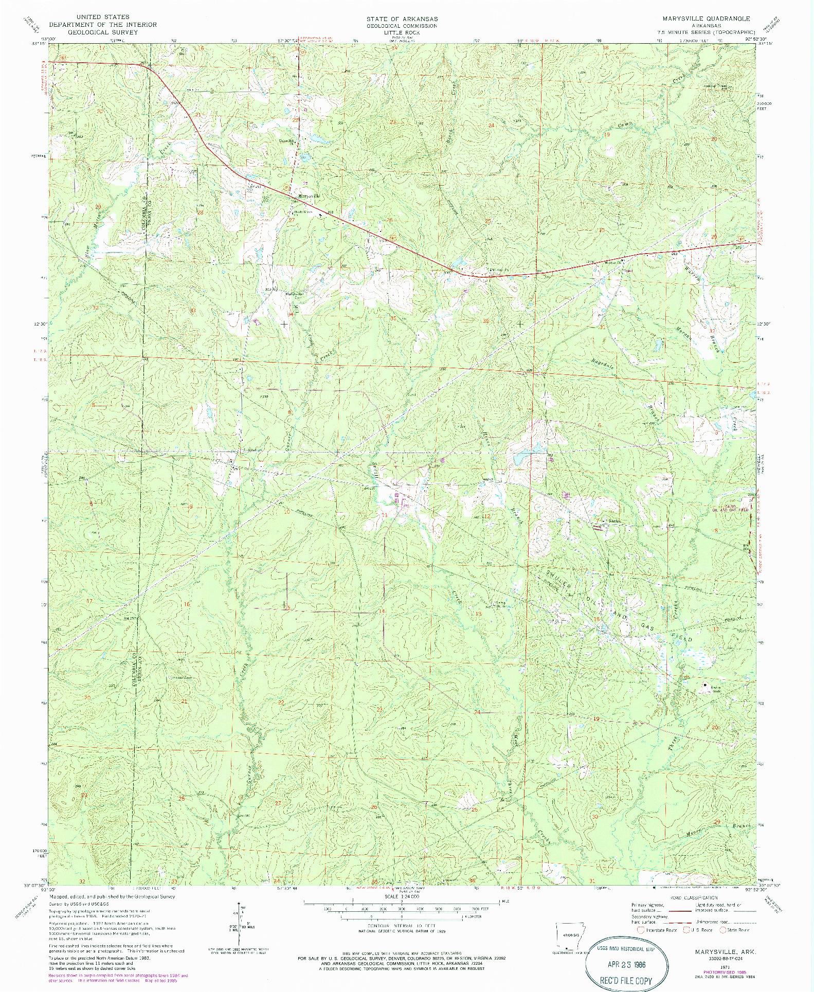 USGS 1:24000-SCALE QUADRANGLE FOR MARYSVILLE, AR 1971