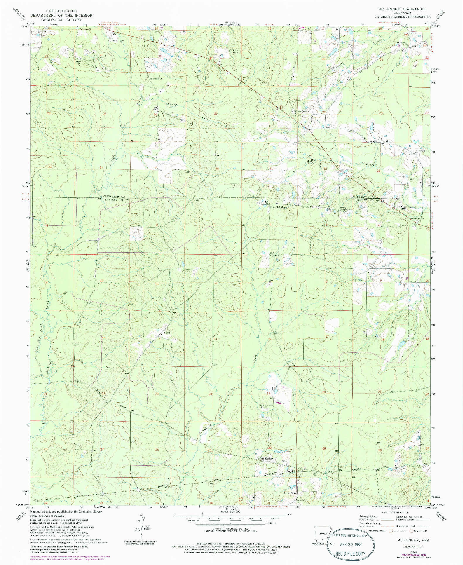 USGS 1:24000-SCALE QUADRANGLE FOR MC KINNEY, AR 1973