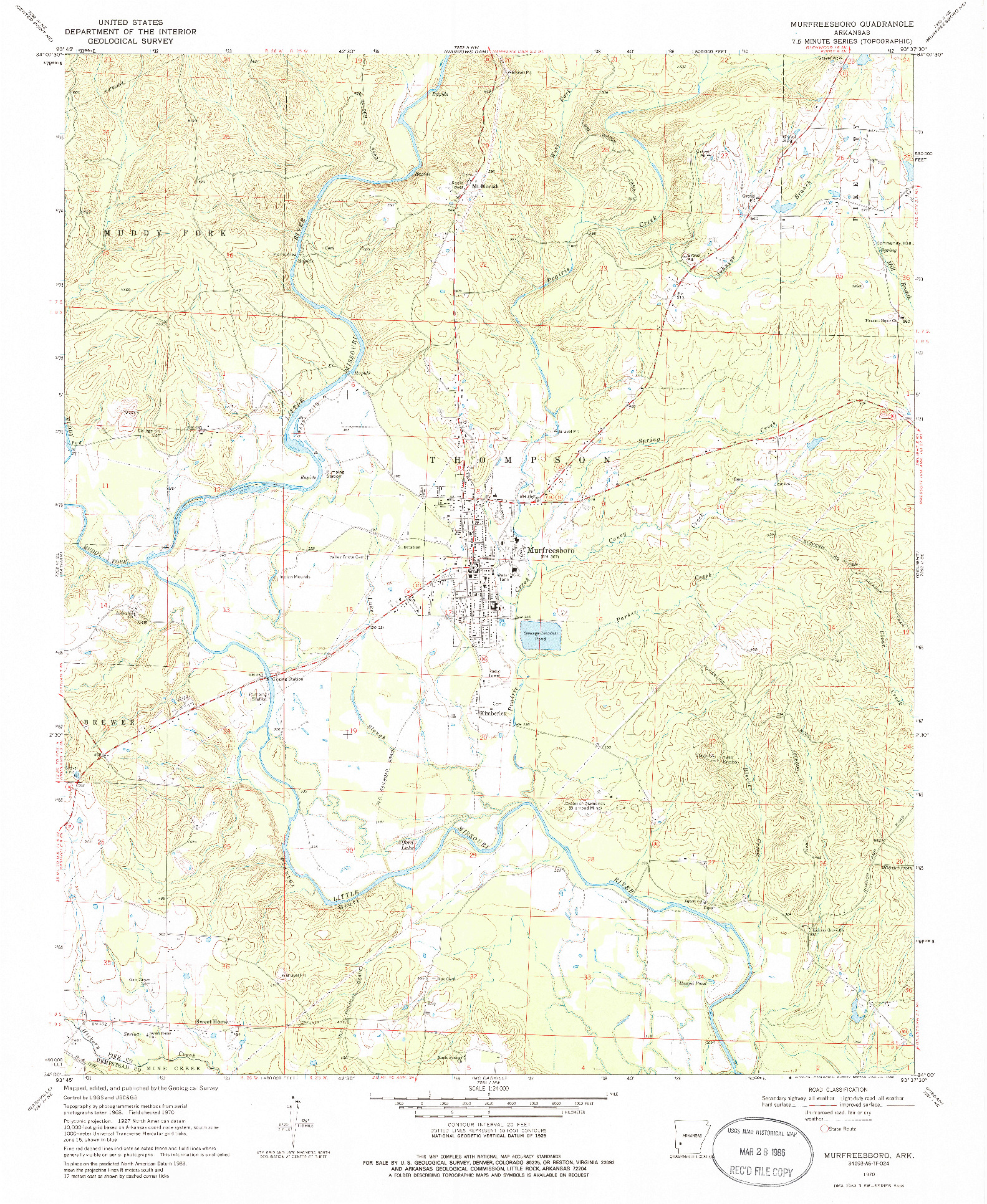 USGS 1:24000-SCALE QUADRANGLE FOR MURFREESBORO, AR 1970