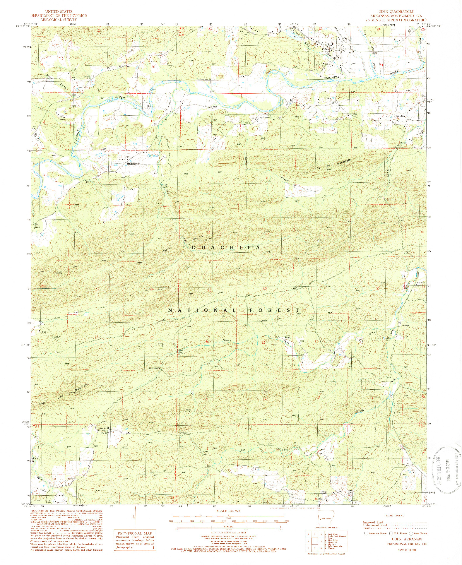 USGS 1:24000-SCALE QUADRANGLE FOR ODEN, AR 1985