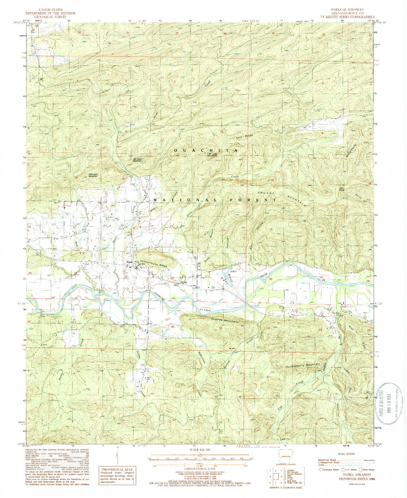 USGS 1:24000-SCALE QUADRANGLE FOR PARKS, AR 1985