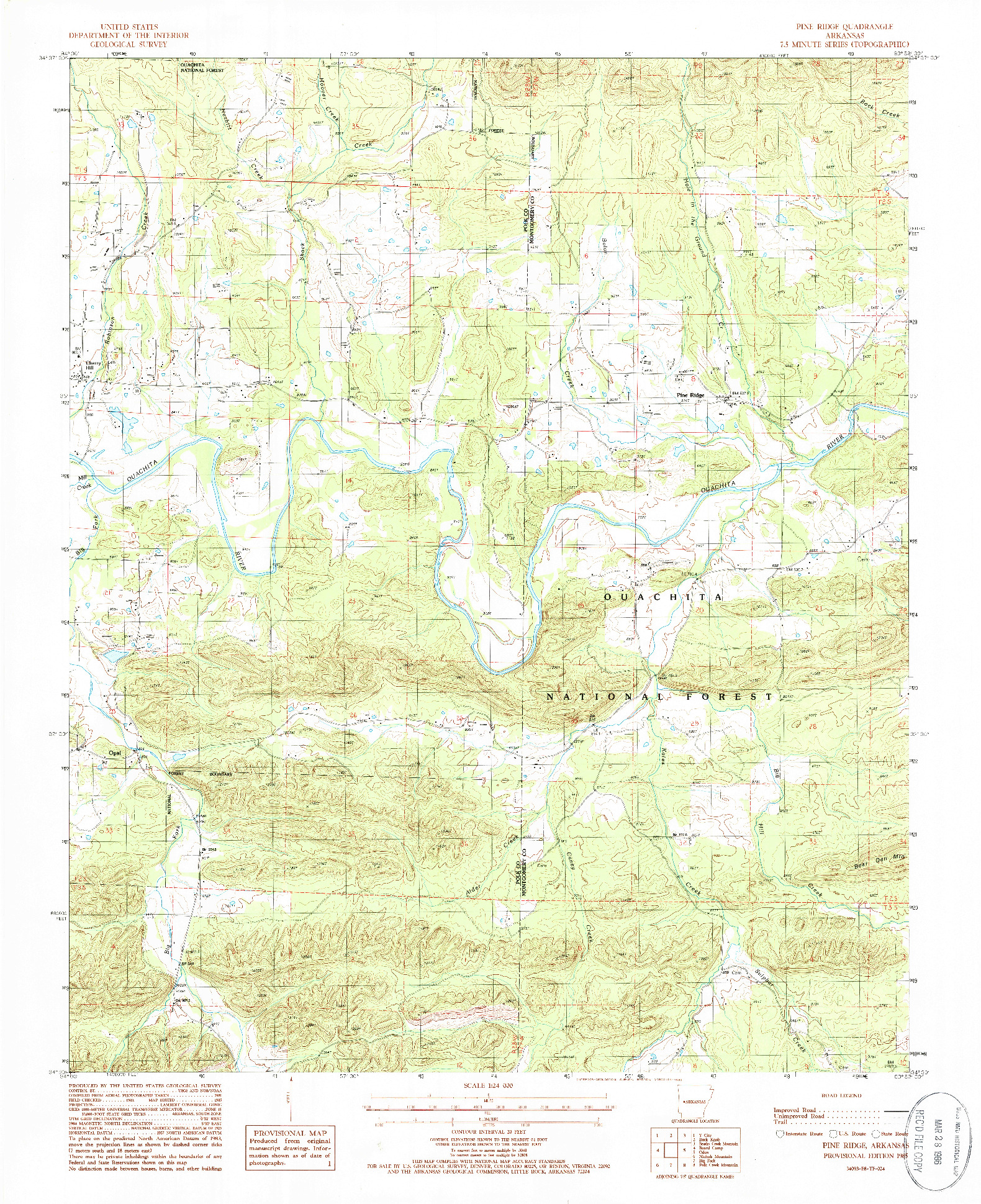 USGS 1:24000-SCALE QUADRANGLE FOR PINE RIDGE, AR 1985