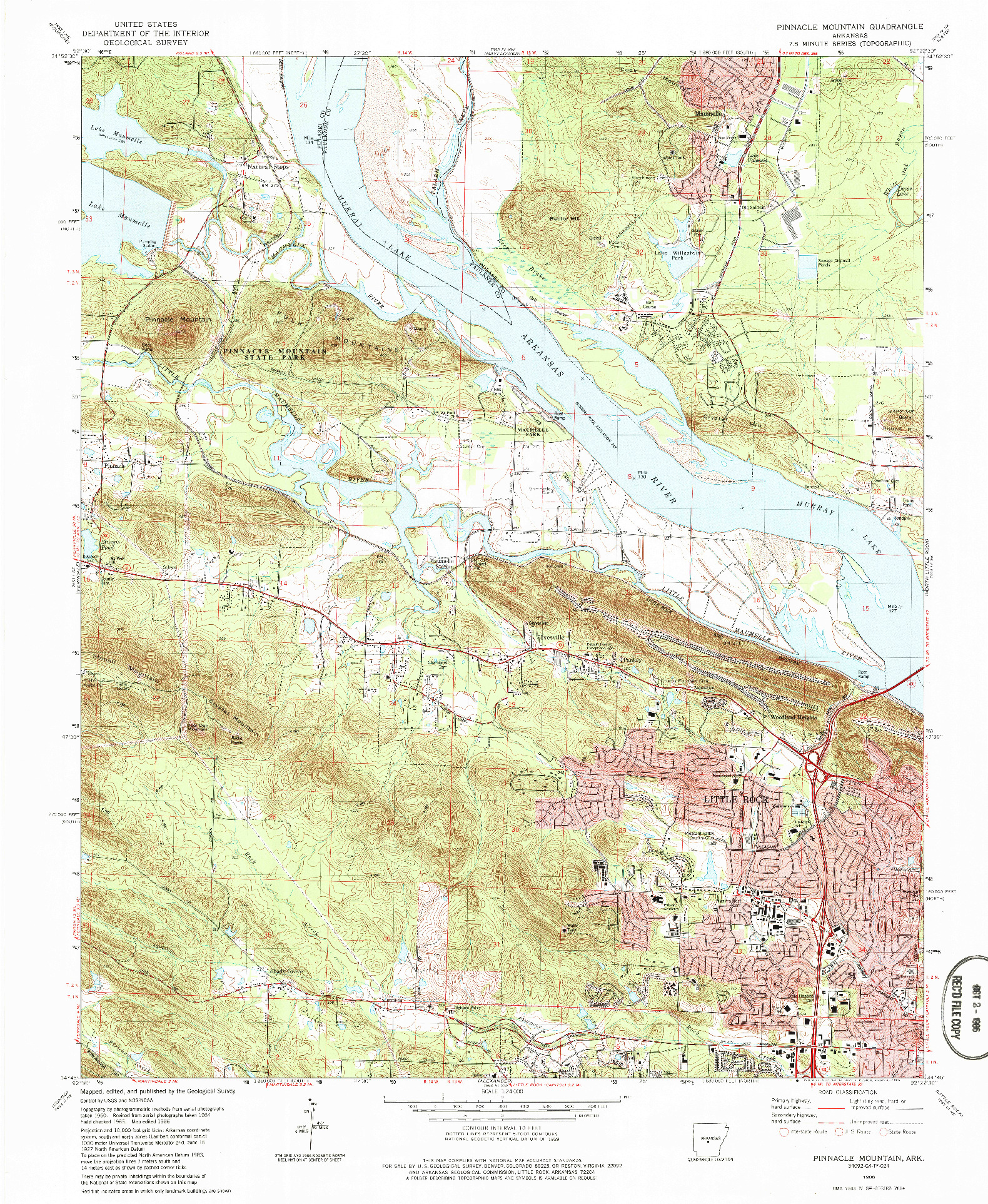USGS 1:24000-SCALE QUADRANGLE FOR PINNACLE MOUNTAIN, AR 1986