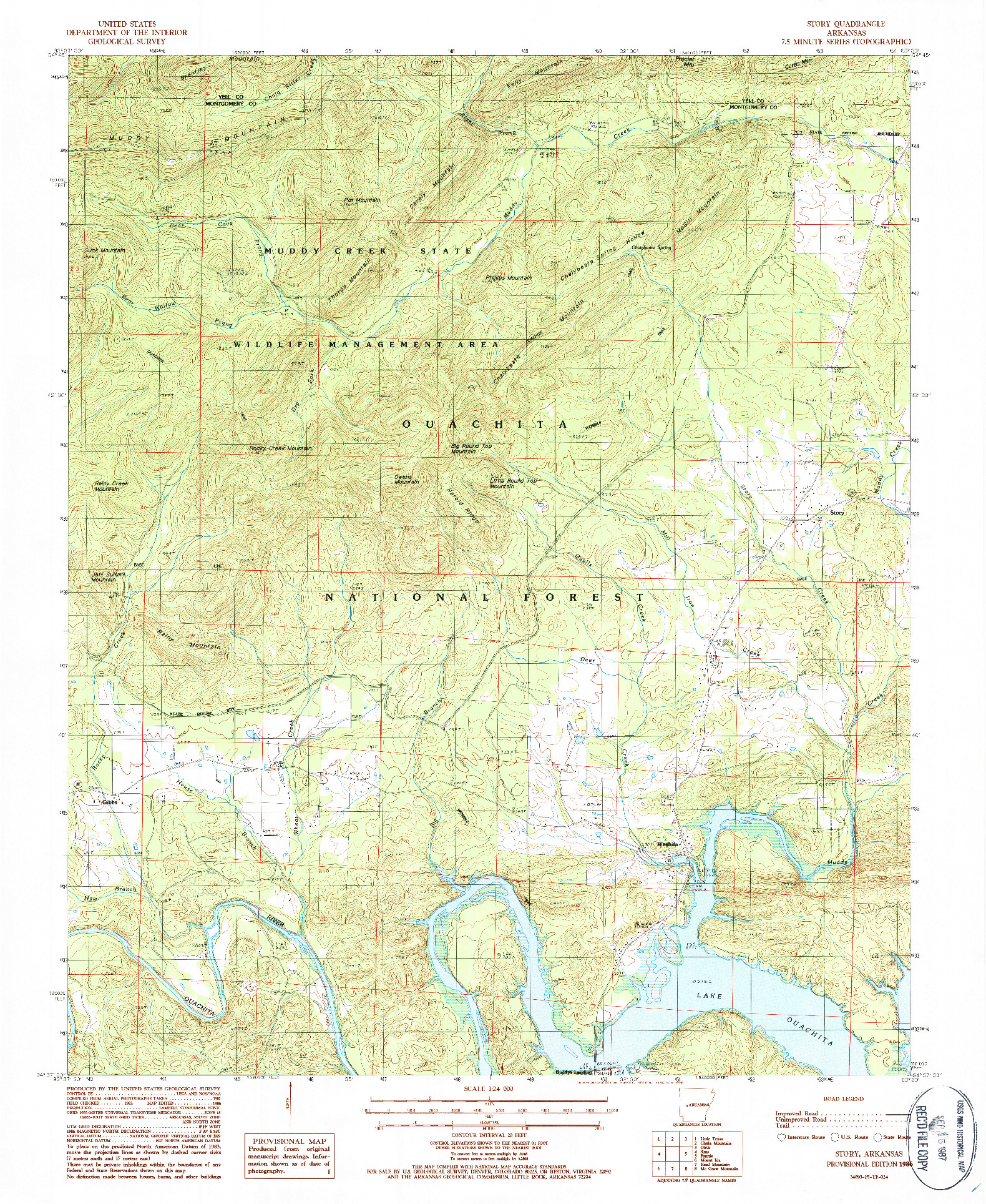 USGS 1:24000-SCALE QUADRANGLE FOR STORY, AR 1986