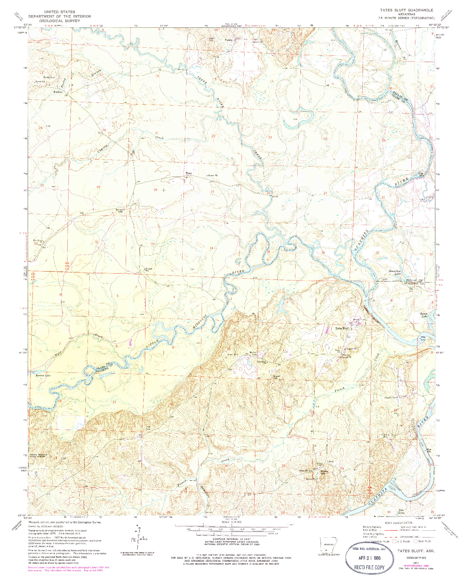 USGS 1:24000-SCALE QUADRANGLE FOR TATES BLUFF, AR 1971