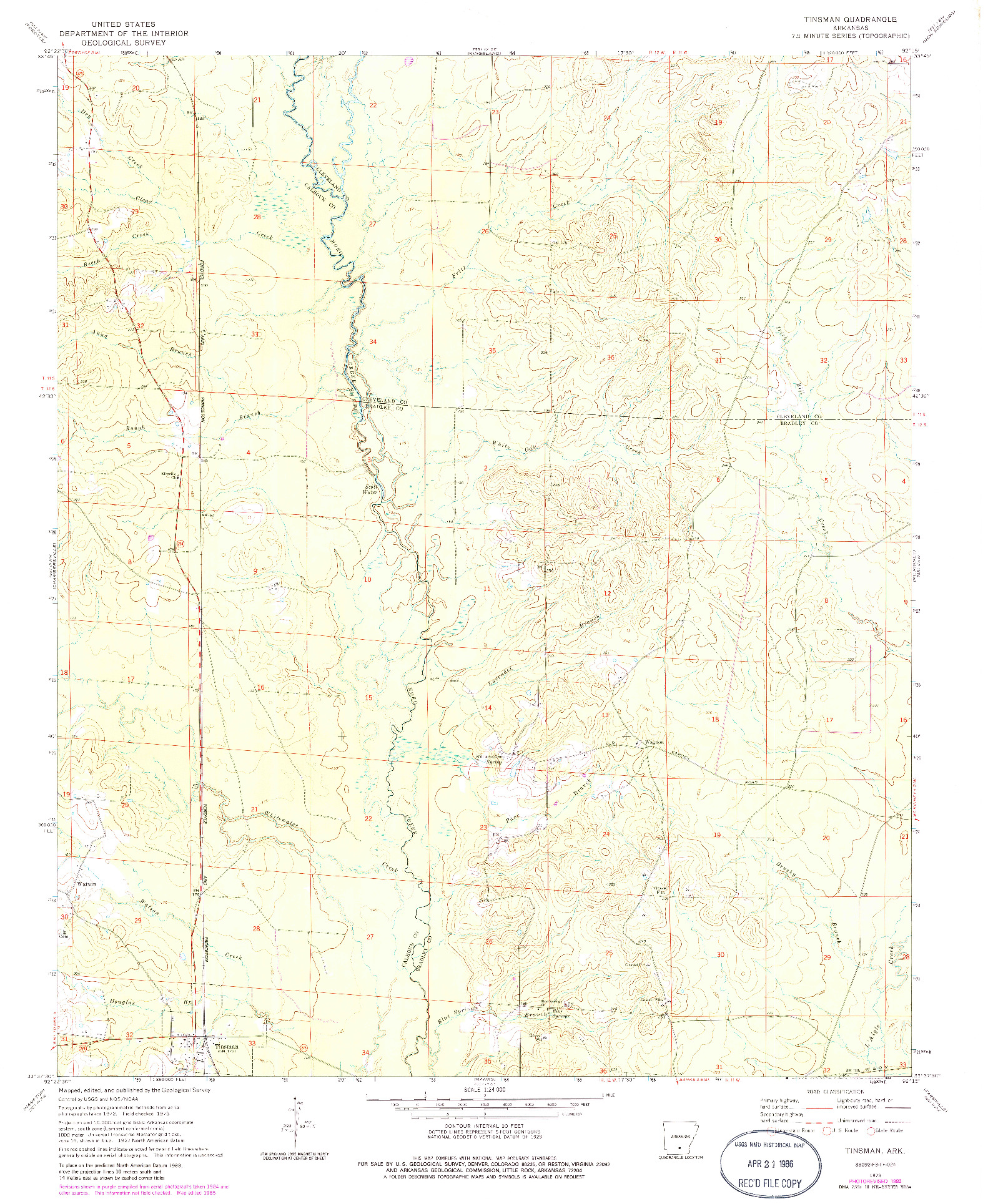 USGS 1:24000-SCALE QUADRANGLE FOR TINSMAN, AR 1973