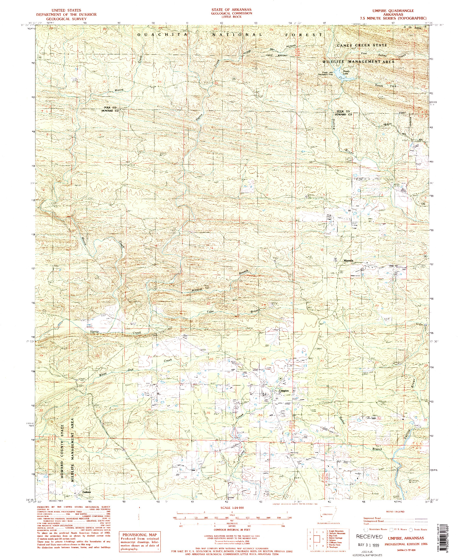 USGS 1:24000-SCALE QUADRANGLE FOR UMPIRE, AR 1986