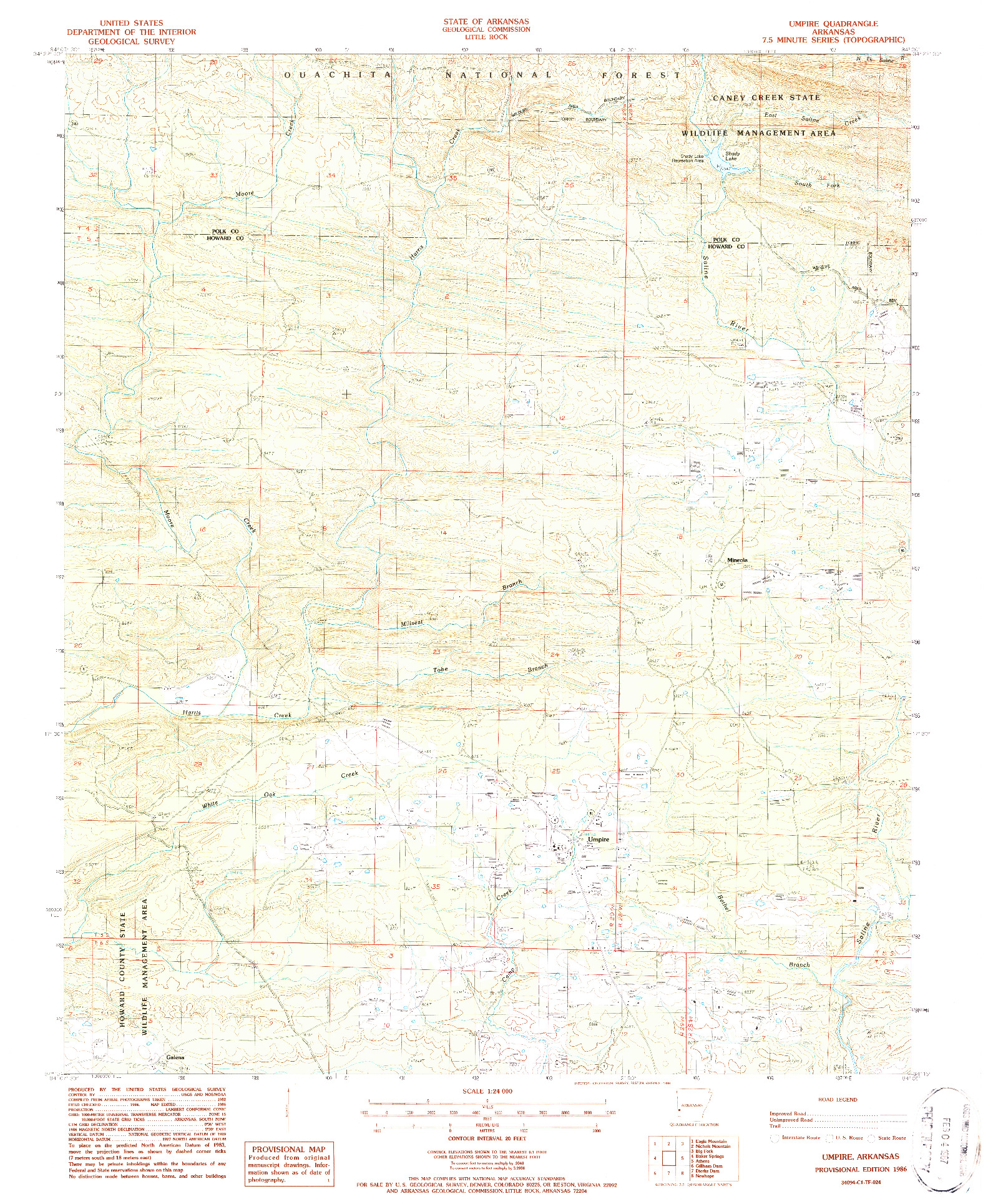USGS 1:24000-SCALE QUADRANGLE FOR UMPIRE, AR 1986
