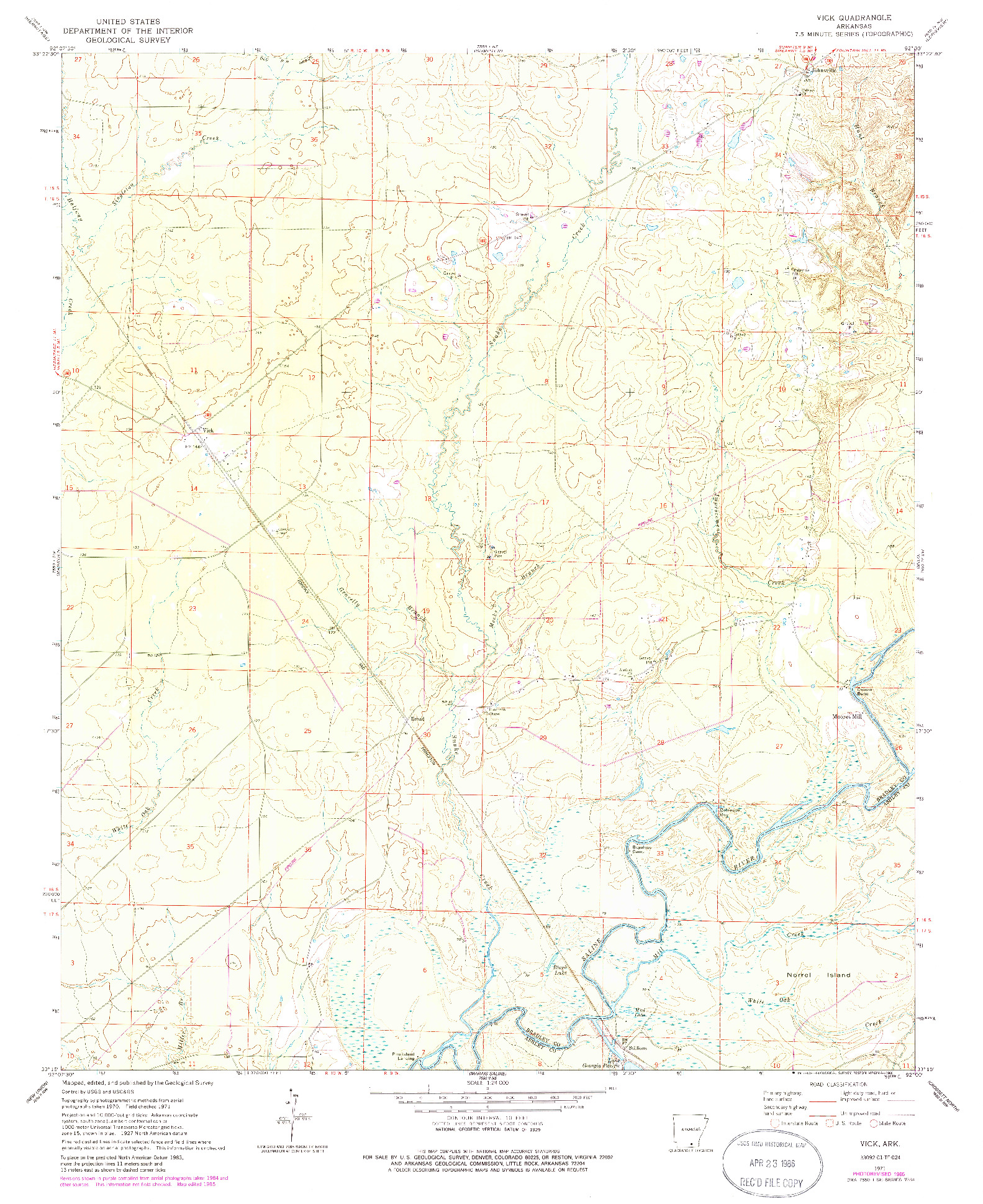 USGS 1:24000-SCALE QUADRANGLE FOR VICK, AR 1971