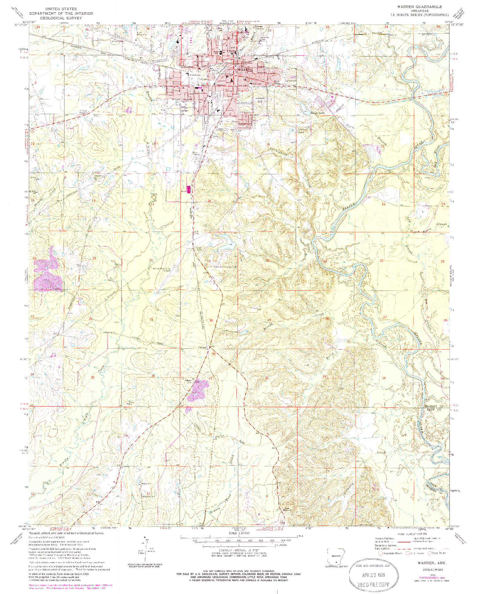 USGS 1:24000-SCALE QUADRANGLE FOR WARREN, AR 1973