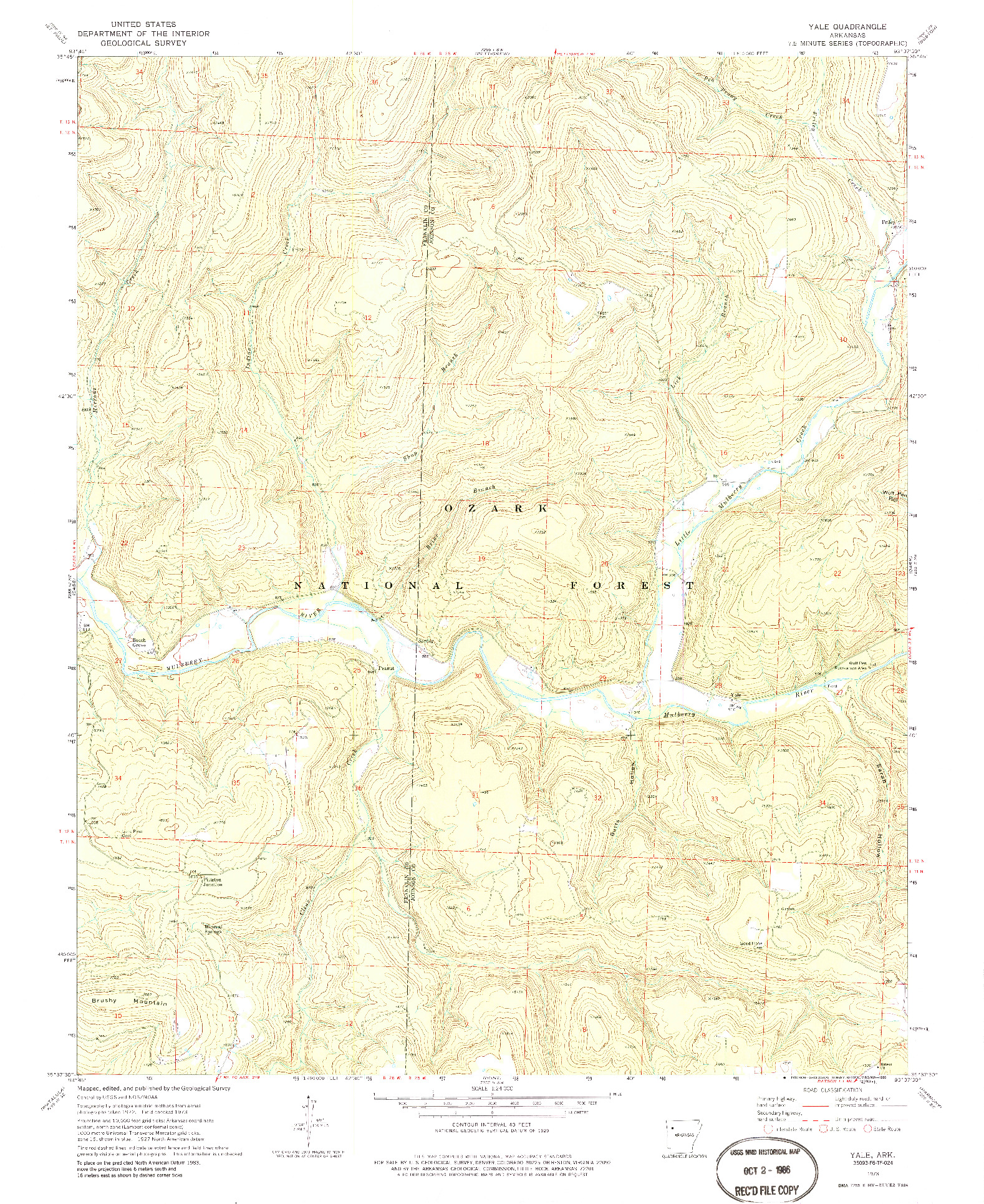 USGS 1:24000-SCALE QUADRANGLE FOR YALE, AR 1973