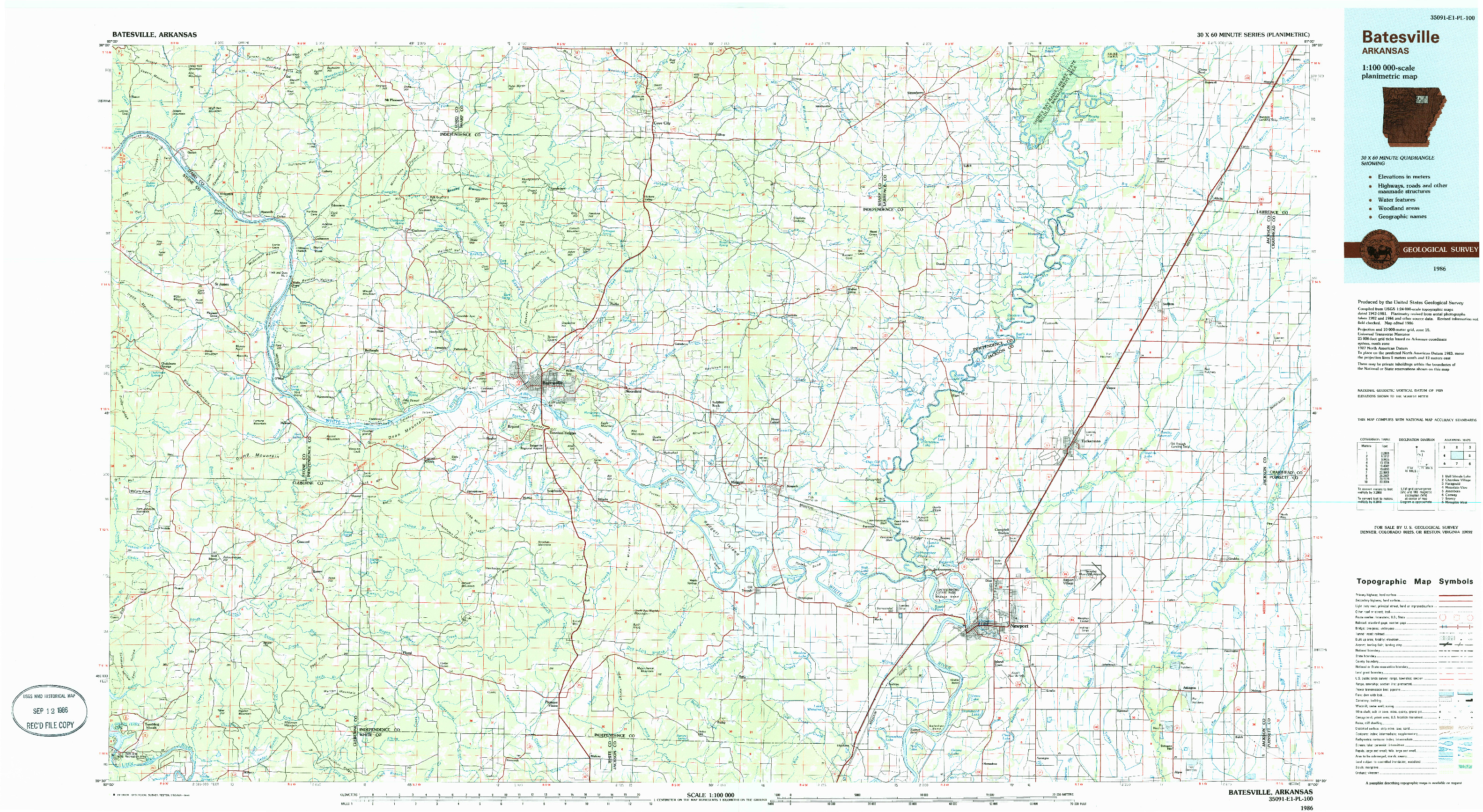 USGS 1:100000-SCALE QUADRANGLE FOR BATESVILLE, AR 1986