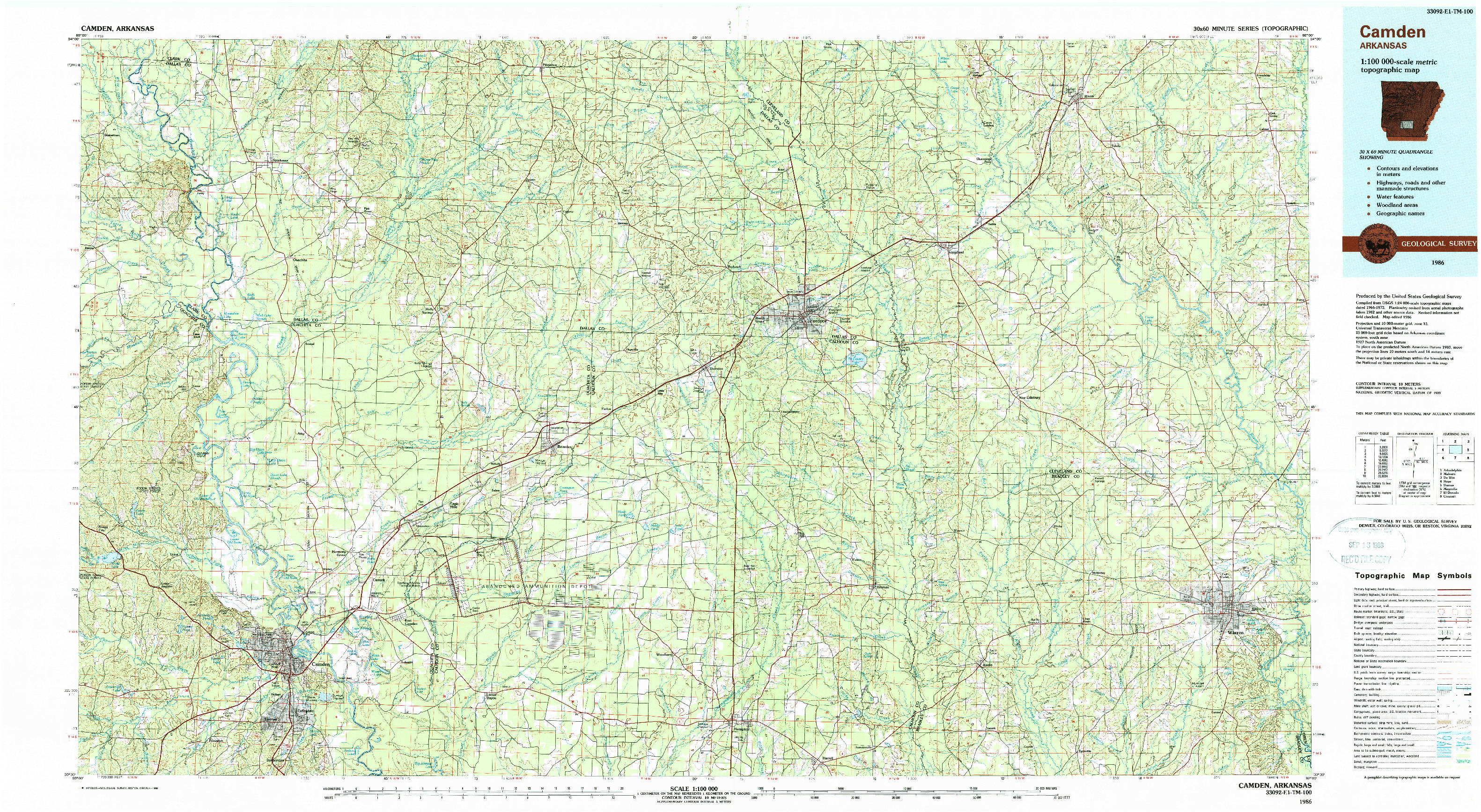 USGS 1:100000-SCALE QUADRANGLE FOR CAMDEN, AR 1986