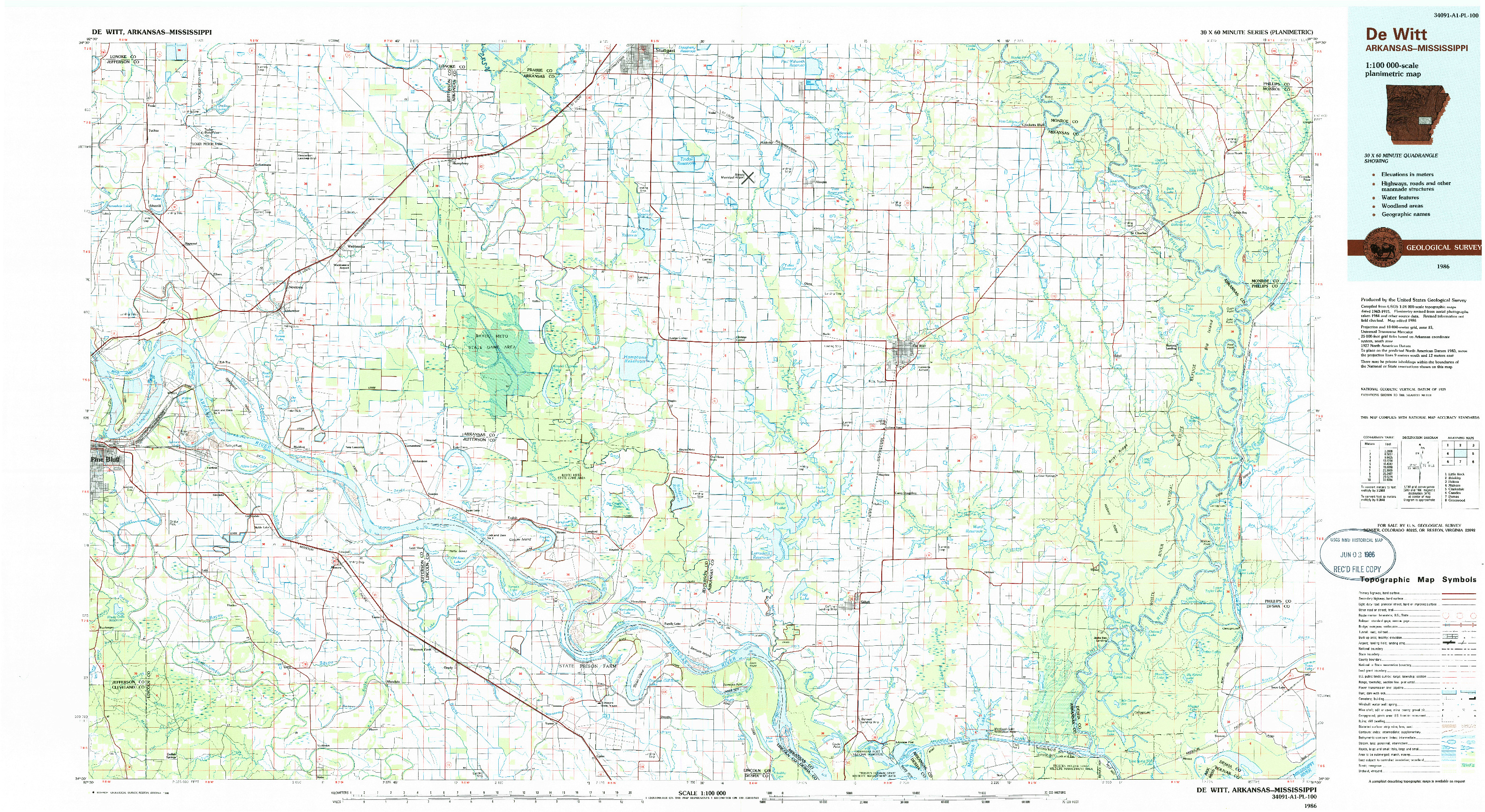 USGS 1:100000-SCALE QUADRANGLE FOR DE WITT, AR 1986