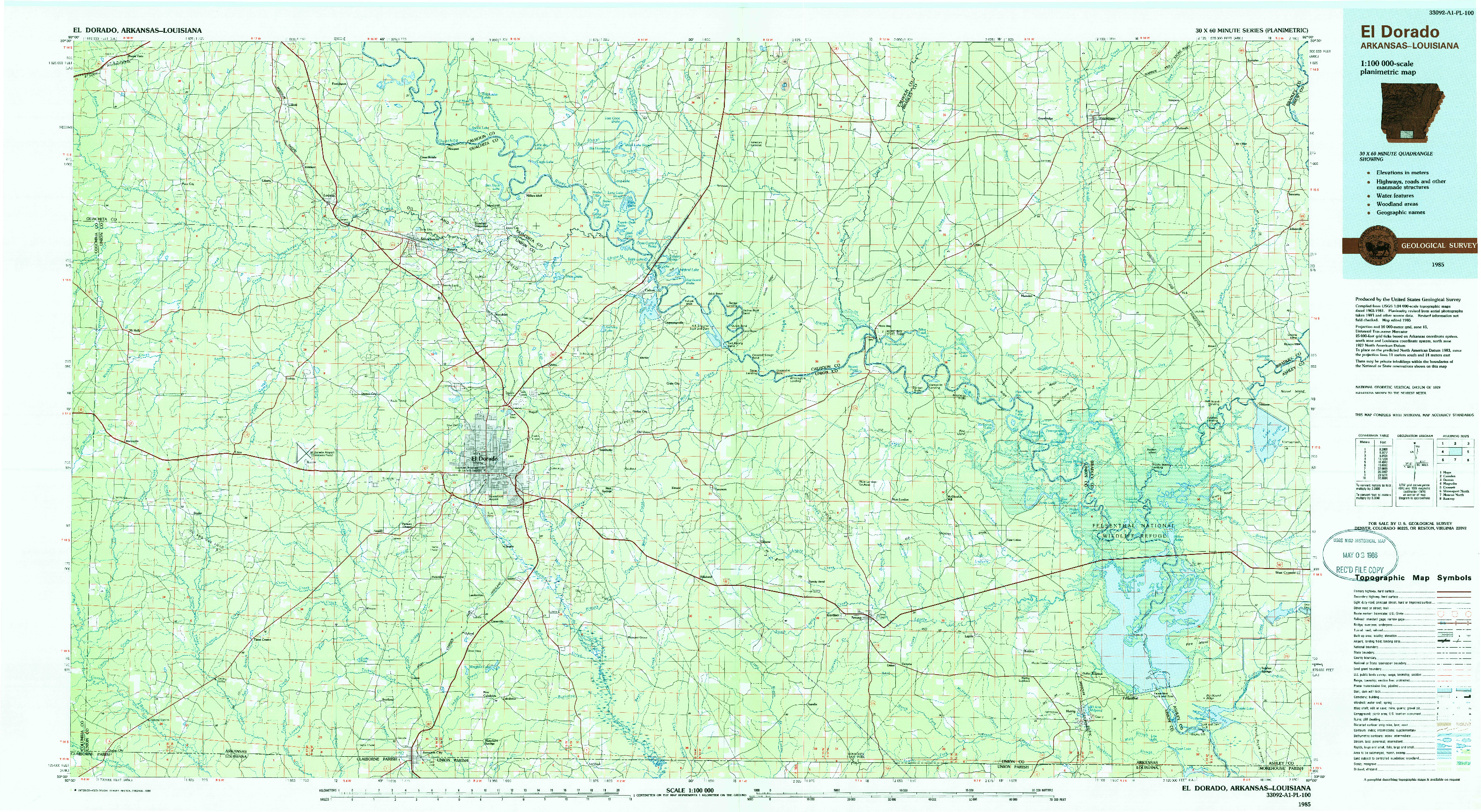 USGS 1:100000-SCALE QUADRANGLE FOR EL DORADO, AR 1985