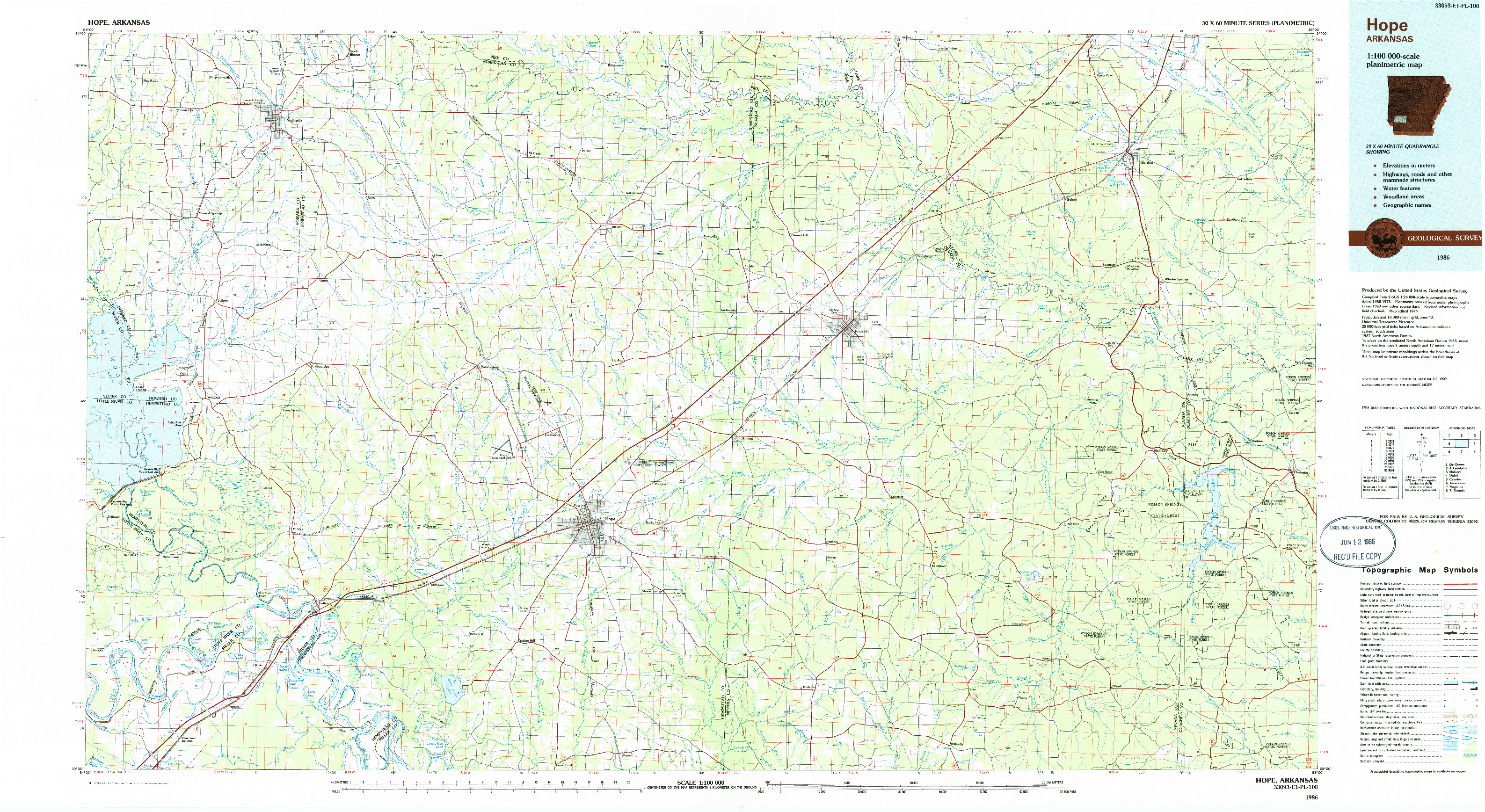 USGS 1:100000-SCALE QUADRANGLE FOR HOPE, AR 1986