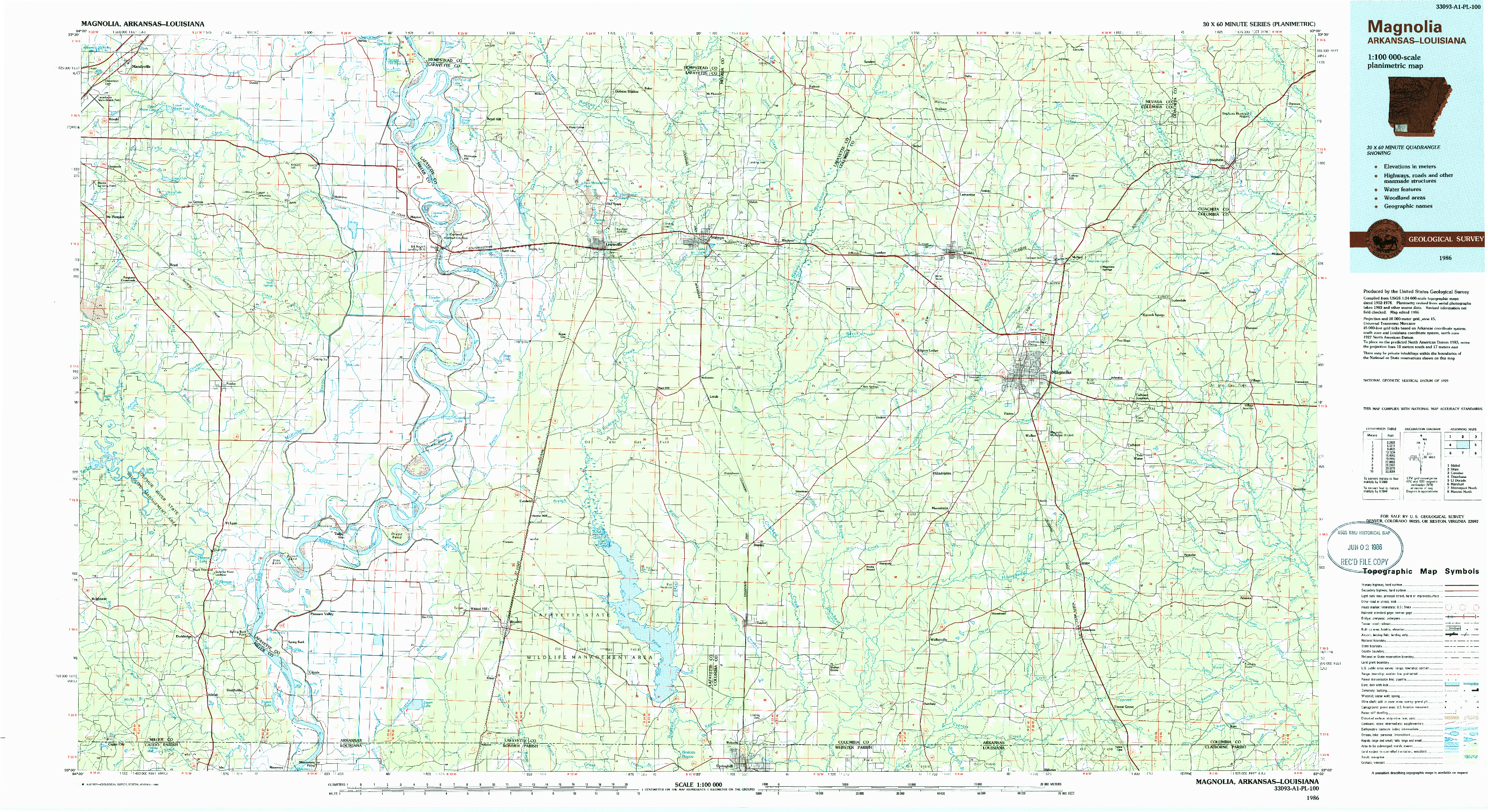 USGS 1:100000-SCALE QUADRANGLE FOR MAGNOLIA, AR 1986