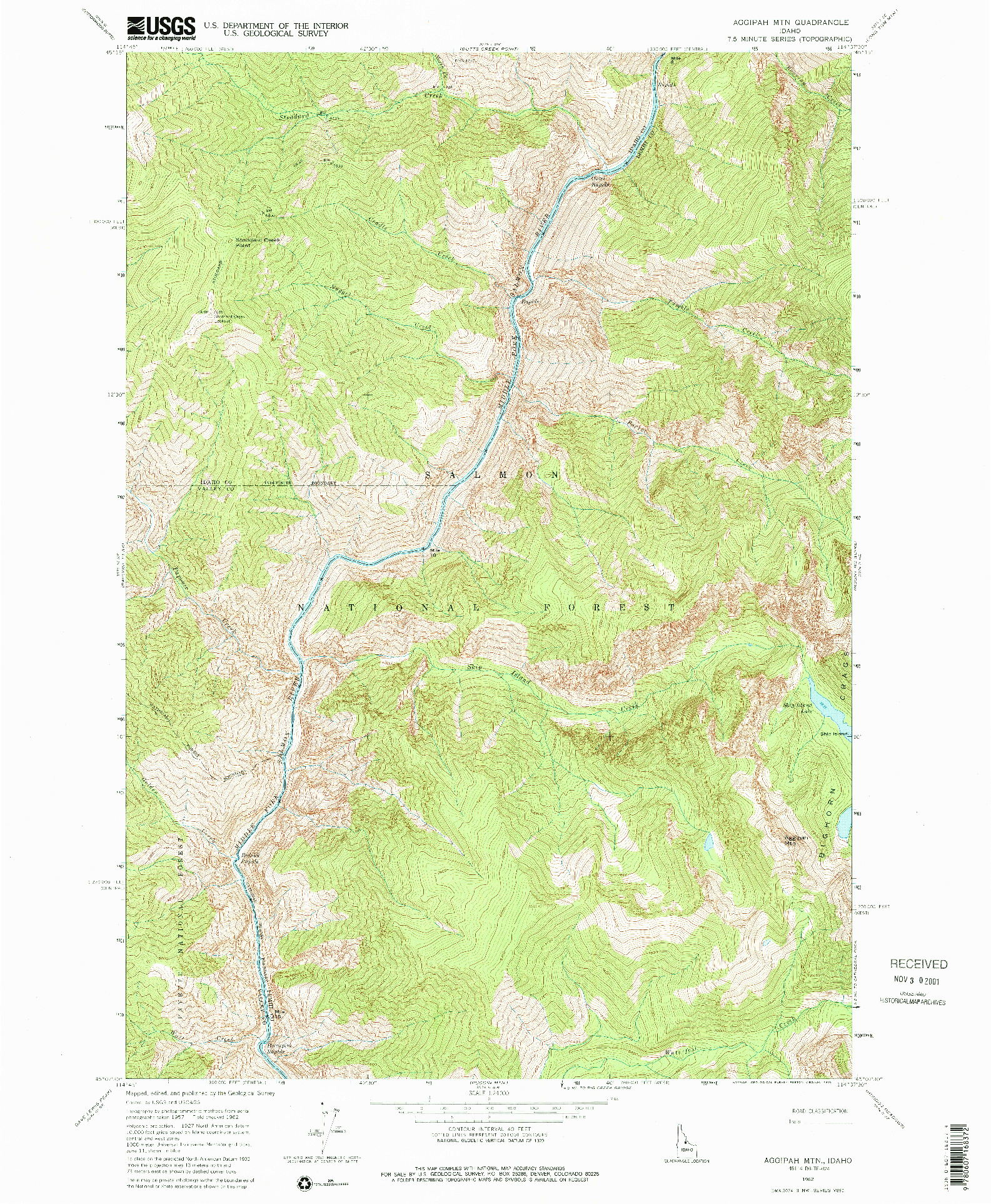 USGS 1:24000-SCALE QUADRANGLE FOR AGGIPAH MTN, ID 1962