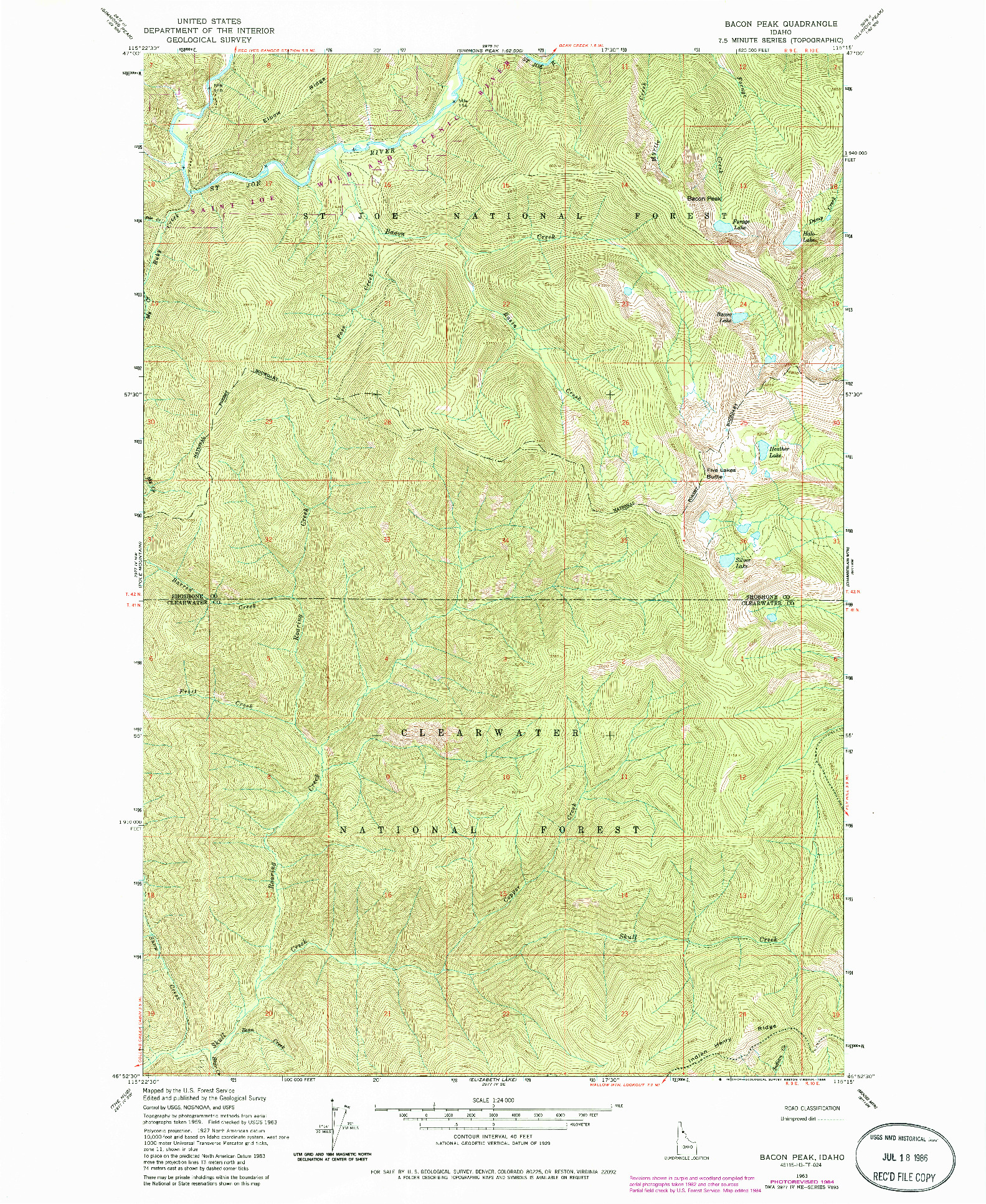 USGS 1:24000-SCALE QUADRANGLE FOR BACON PEAK, ID 1963