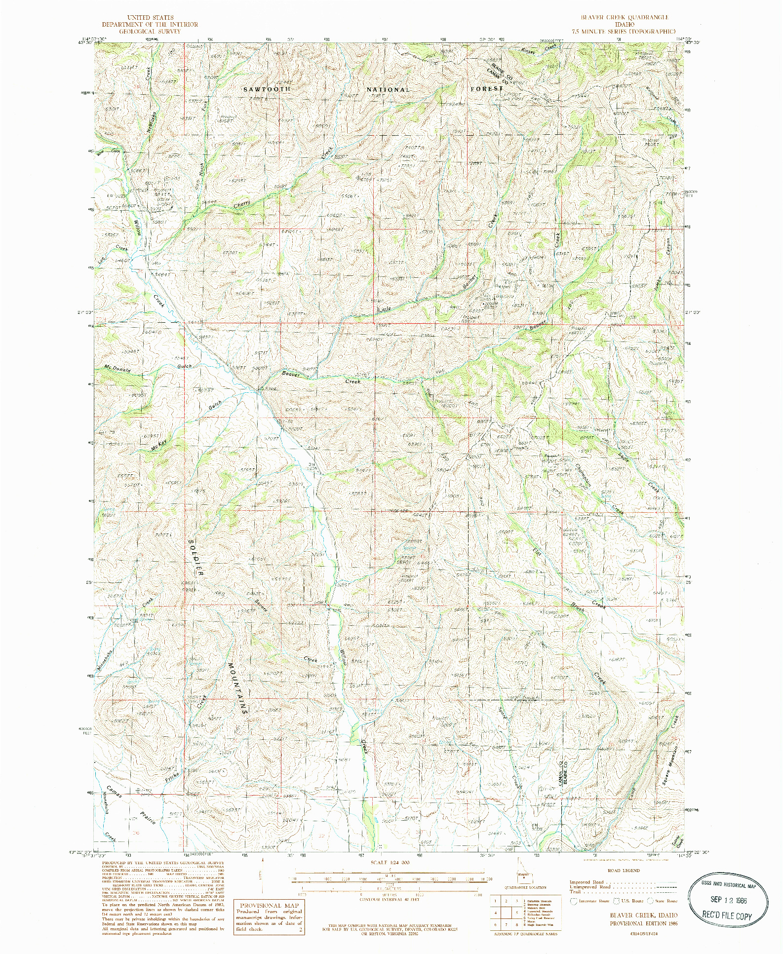 USGS 1:24000-SCALE QUADRANGLE FOR BEAVER CREEK, ID 1986