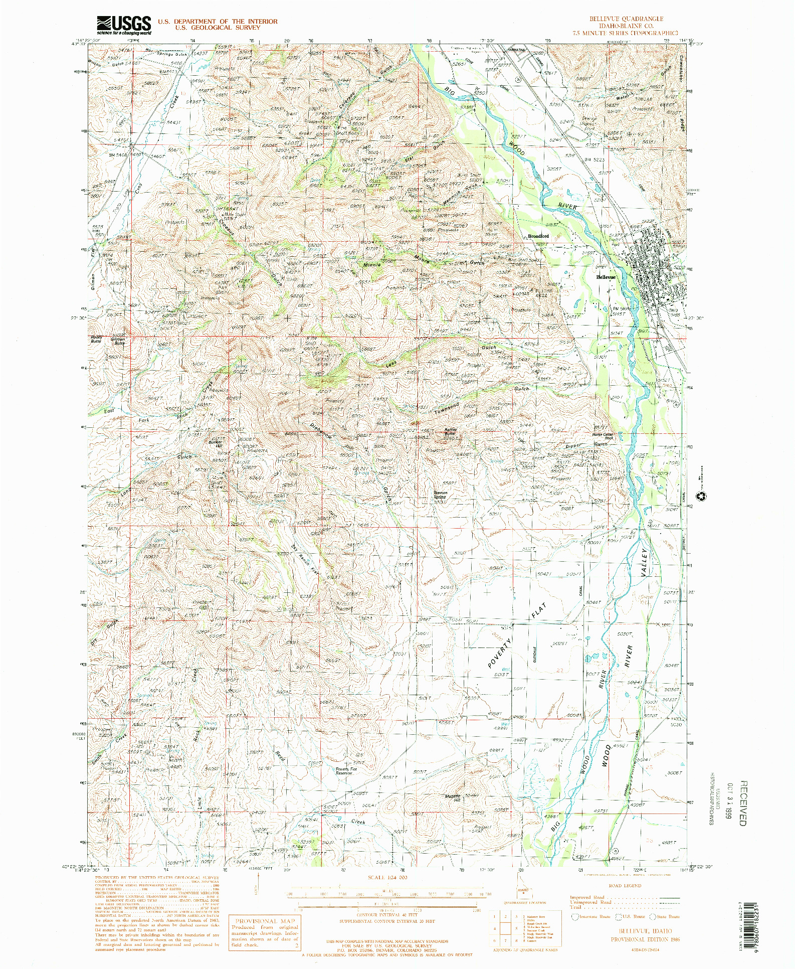 USGS 1:24000-SCALE QUADRANGLE FOR BELLEVUE, ID 1986