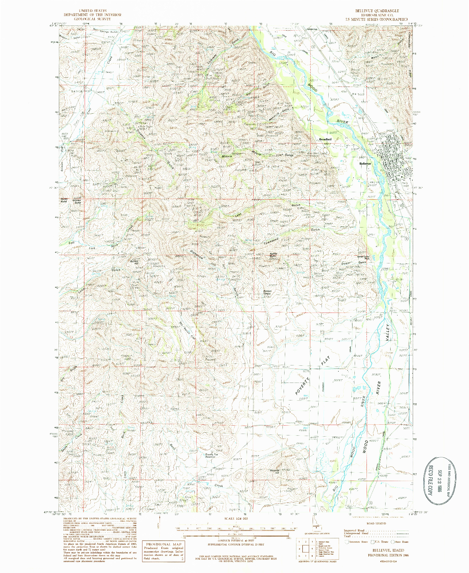 USGS 1:24000-SCALE QUADRANGLE FOR BELLEVUE, ID 1986