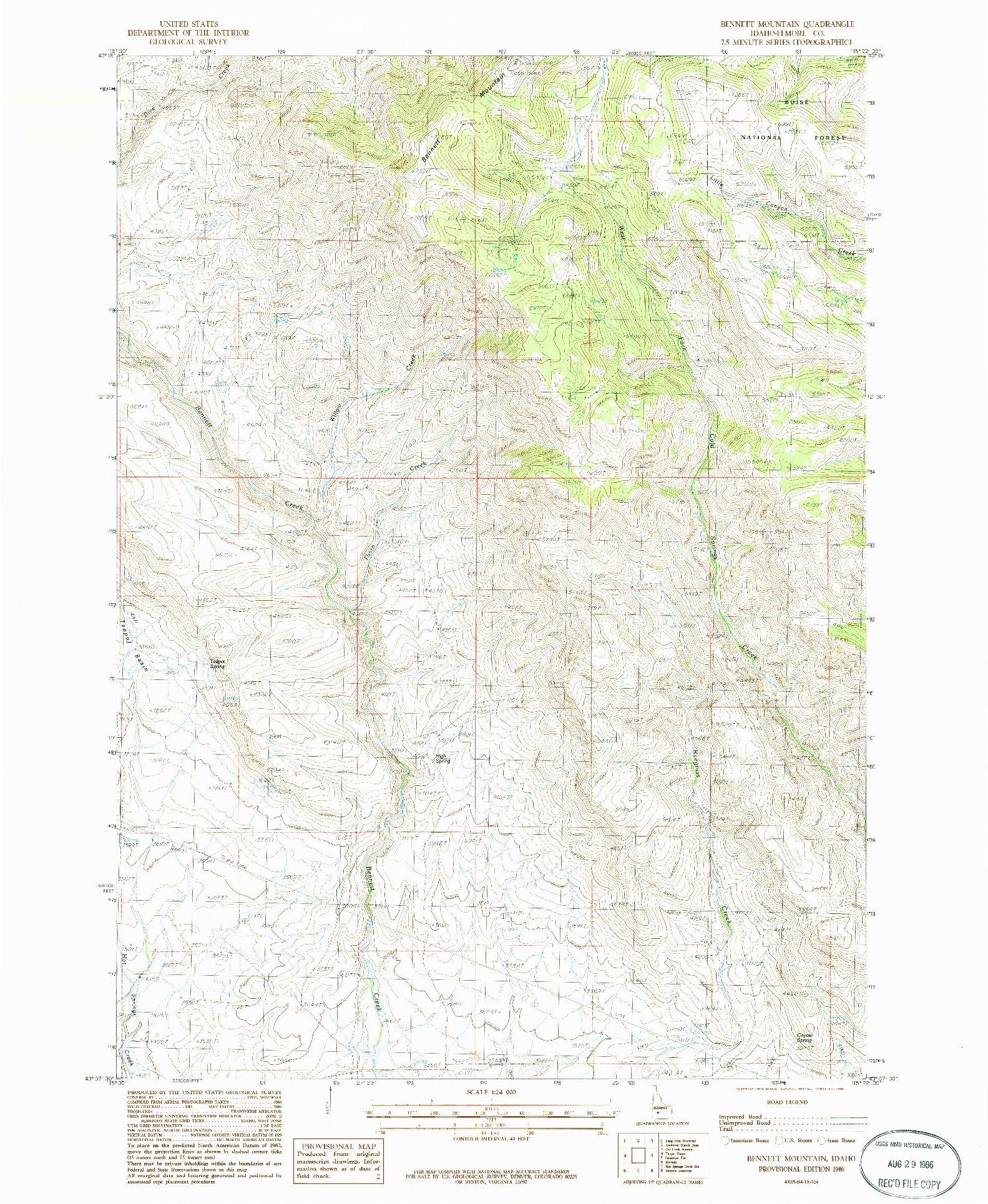 USGS 1:24000-SCALE QUADRANGLE FOR BENNETT MOUNTAIN, ID 1986