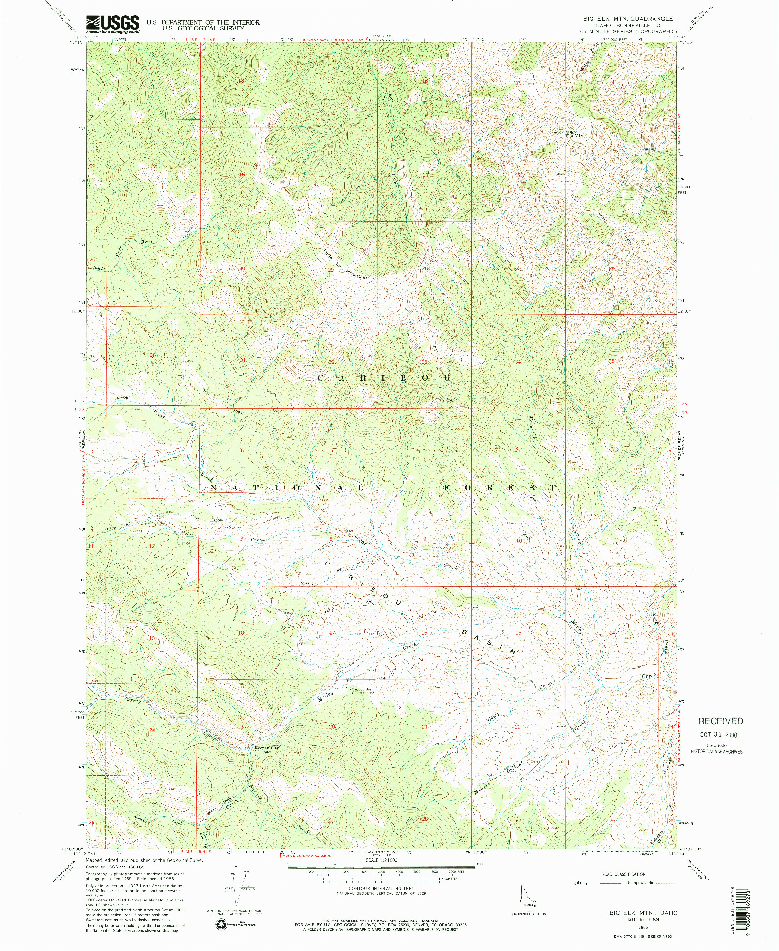 USGS 1:24000-SCALE QUADRANGLE FOR BIG ELK MTN, ID 1966