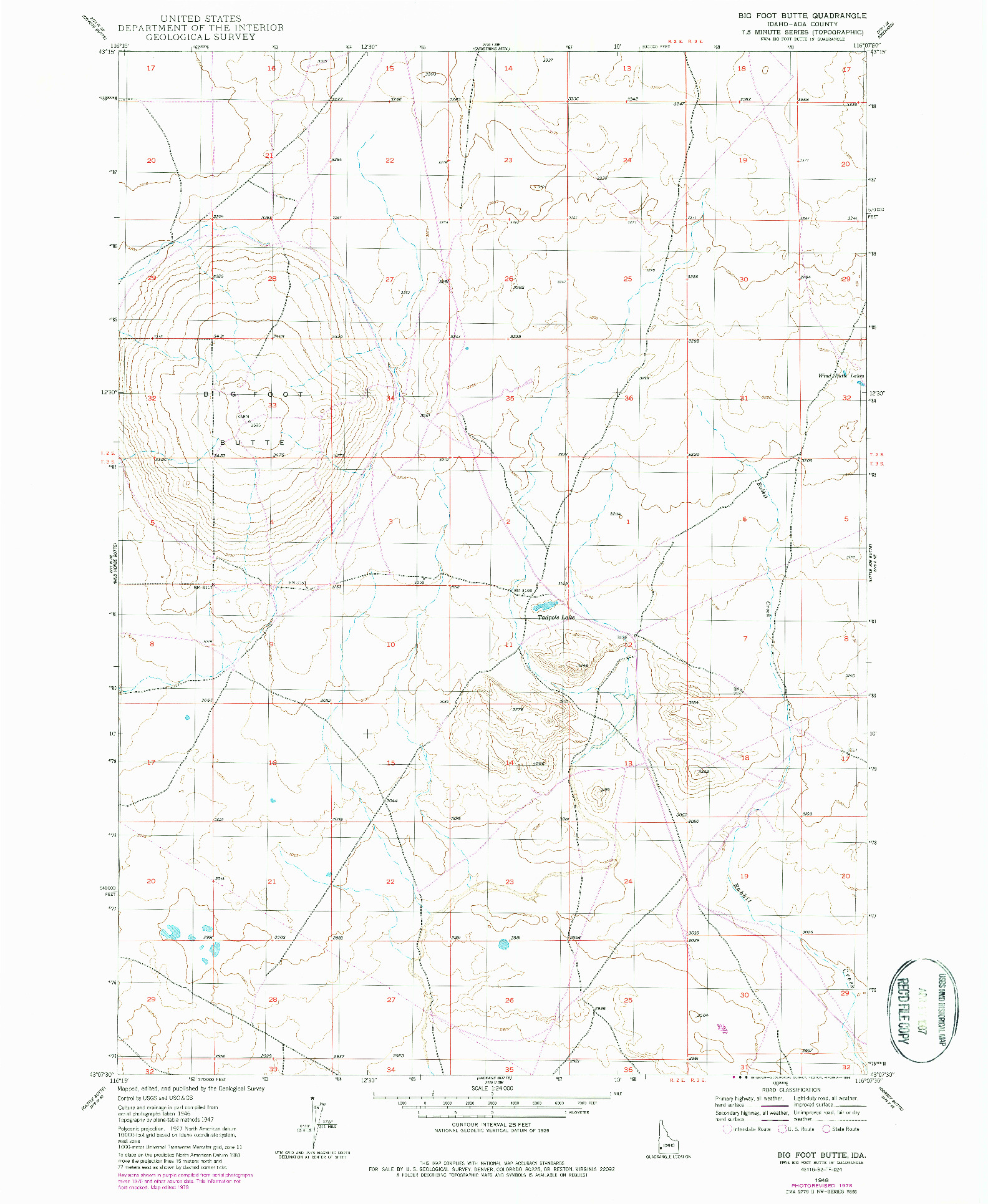 USGS 1:24000-SCALE QUADRANGLE FOR BIG FOOT BUTTE, ID 1948