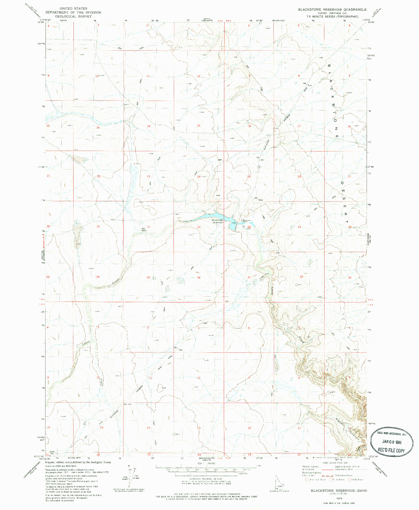 USGS 1:24000-SCALE QUADRANGLE FOR BLACKSTONE RESERVOIR, ID 1979