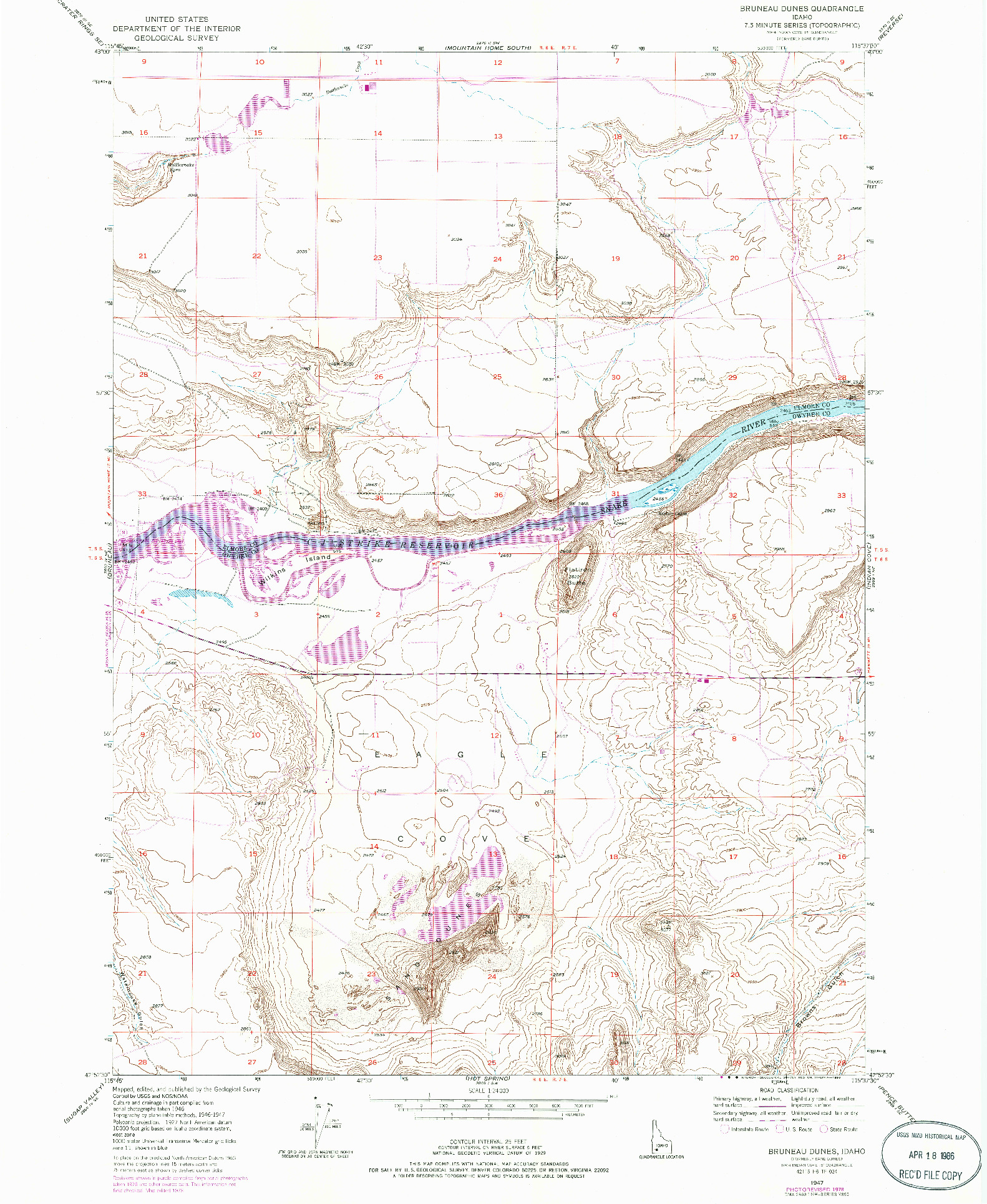 USGS 1:24000-SCALE QUADRANGLE FOR BRUNEAU DUNES, ID 1947