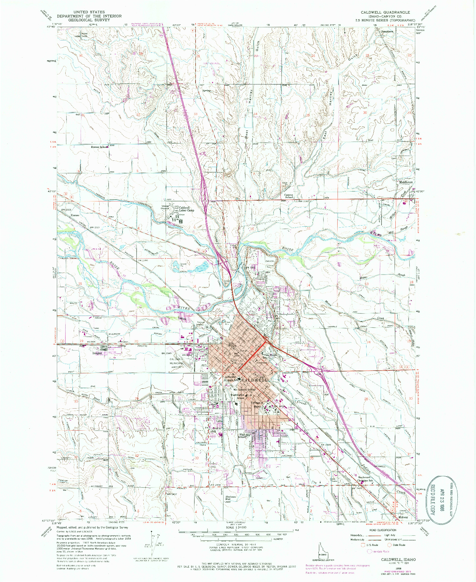 USGS 1:24000-SCALE QUADRANGLE FOR CALDWELL, ID 1958