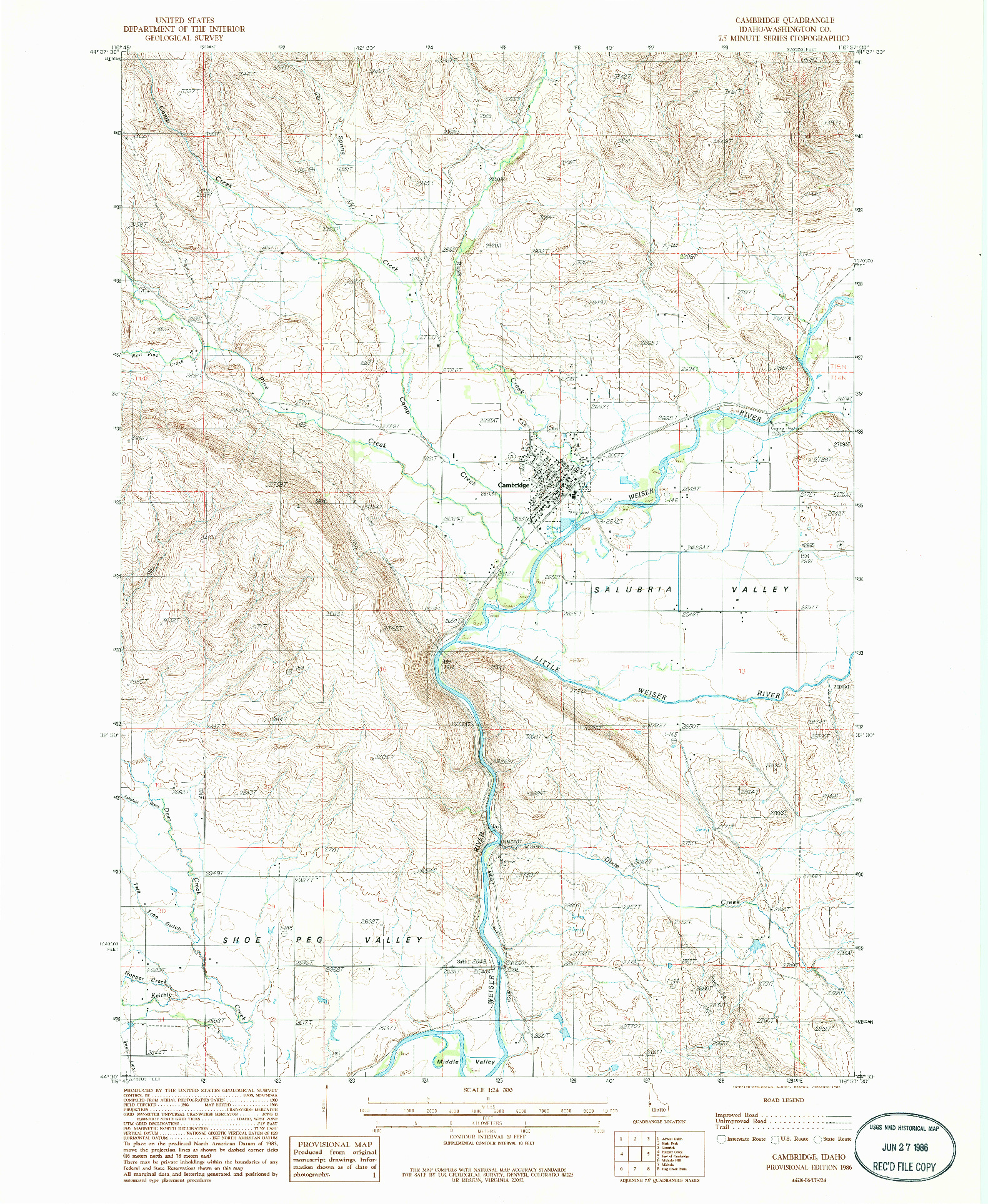 USGS 1:24000-SCALE QUADRANGLE FOR CAMBRIDGE, ID 1986