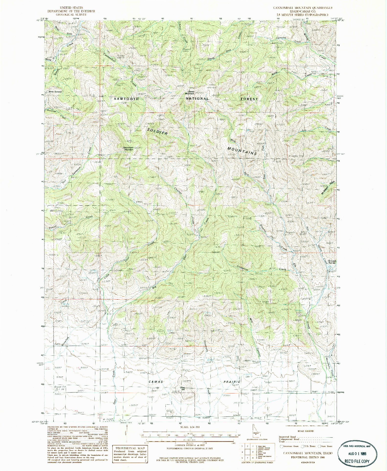 USGS 1:24000-SCALE QUADRANGLE FOR CANNONBALL MOUNTAIN, ID 1986