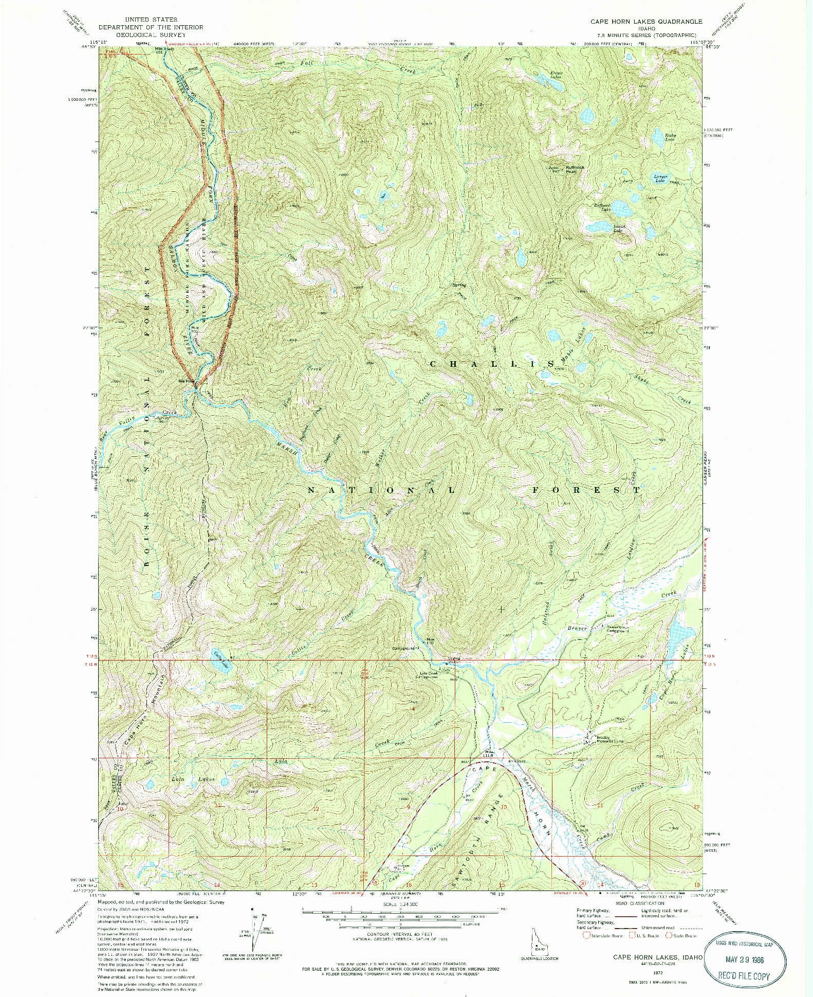 USGS 1:24000-SCALE QUADRANGLE FOR CAPE HORN LAKES, ID 1972