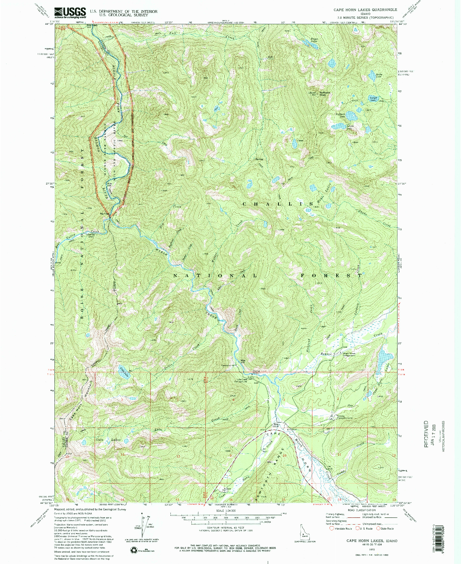 USGS 1:24000-SCALE QUADRANGLE FOR CAPE HORN LAKES, ID 1972