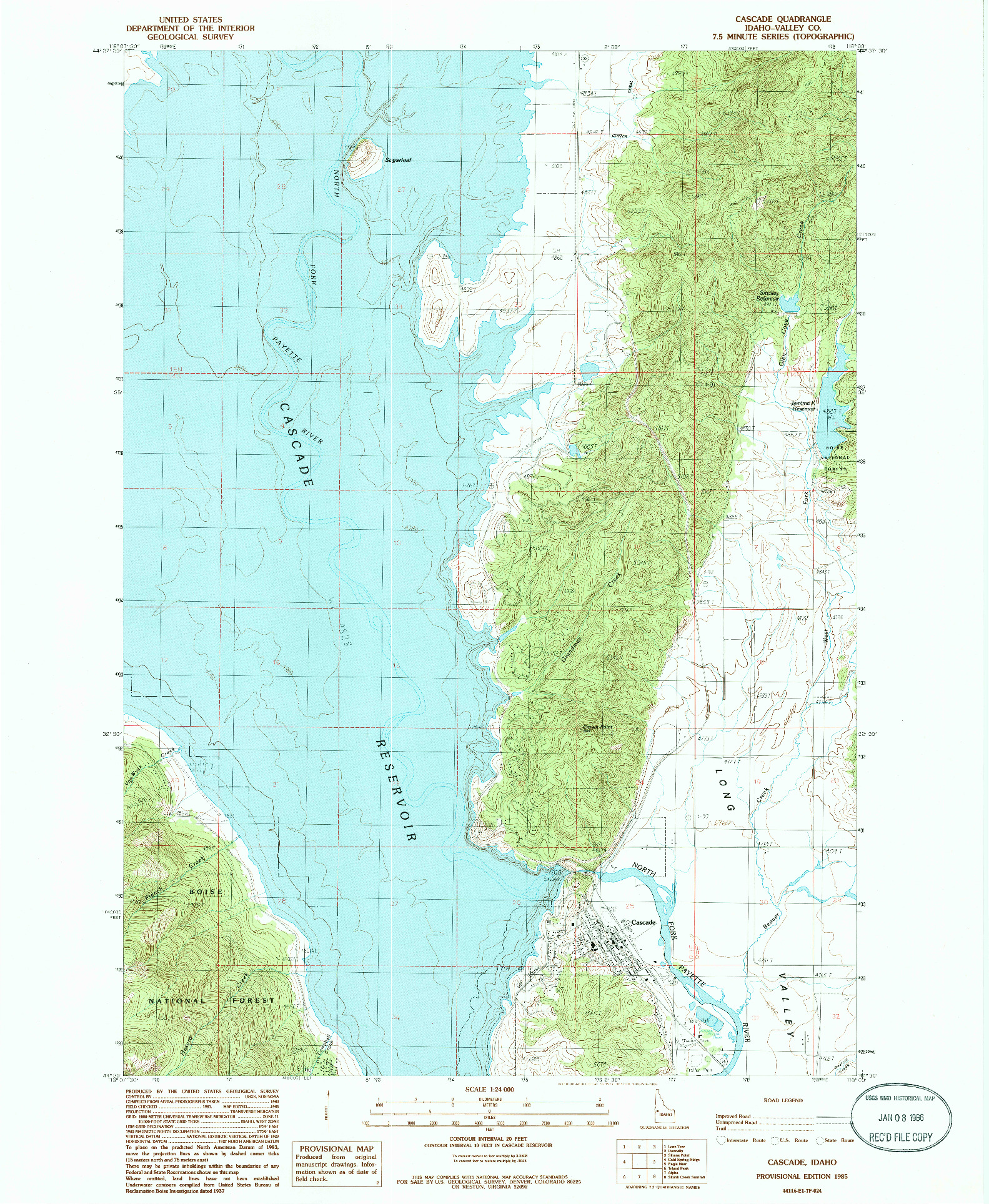 USGS 1:24000-SCALE QUADRANGLE FOR CASCADE, ID 1985