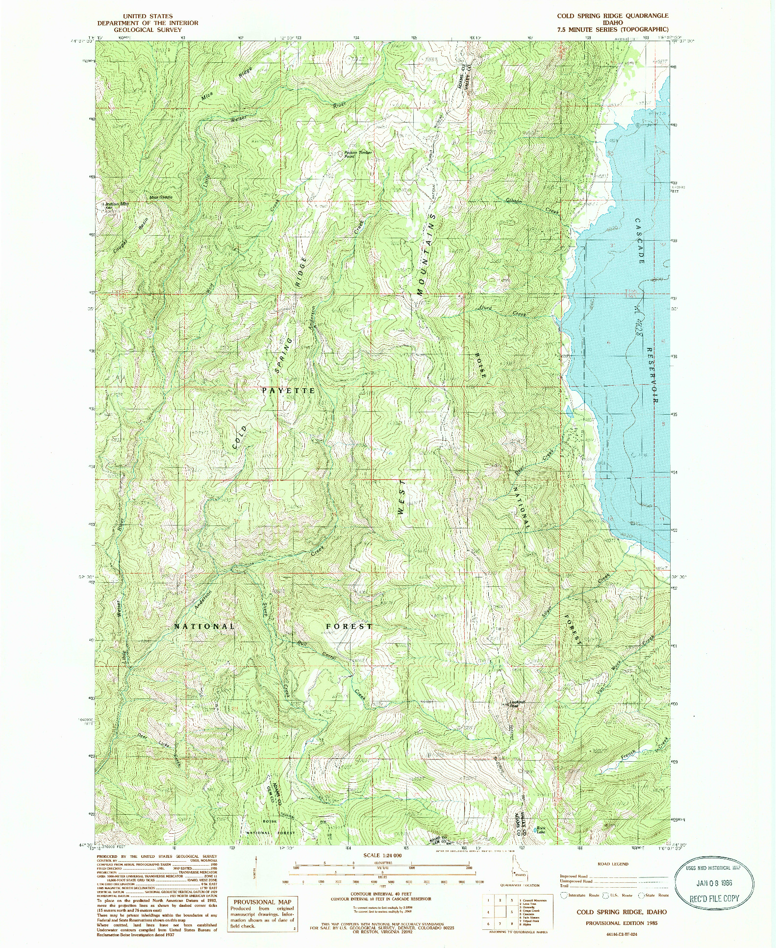 USGS 1:24000-SCALE QUADRANGLE FOR COLD SPRING RIDGE, ID 1985