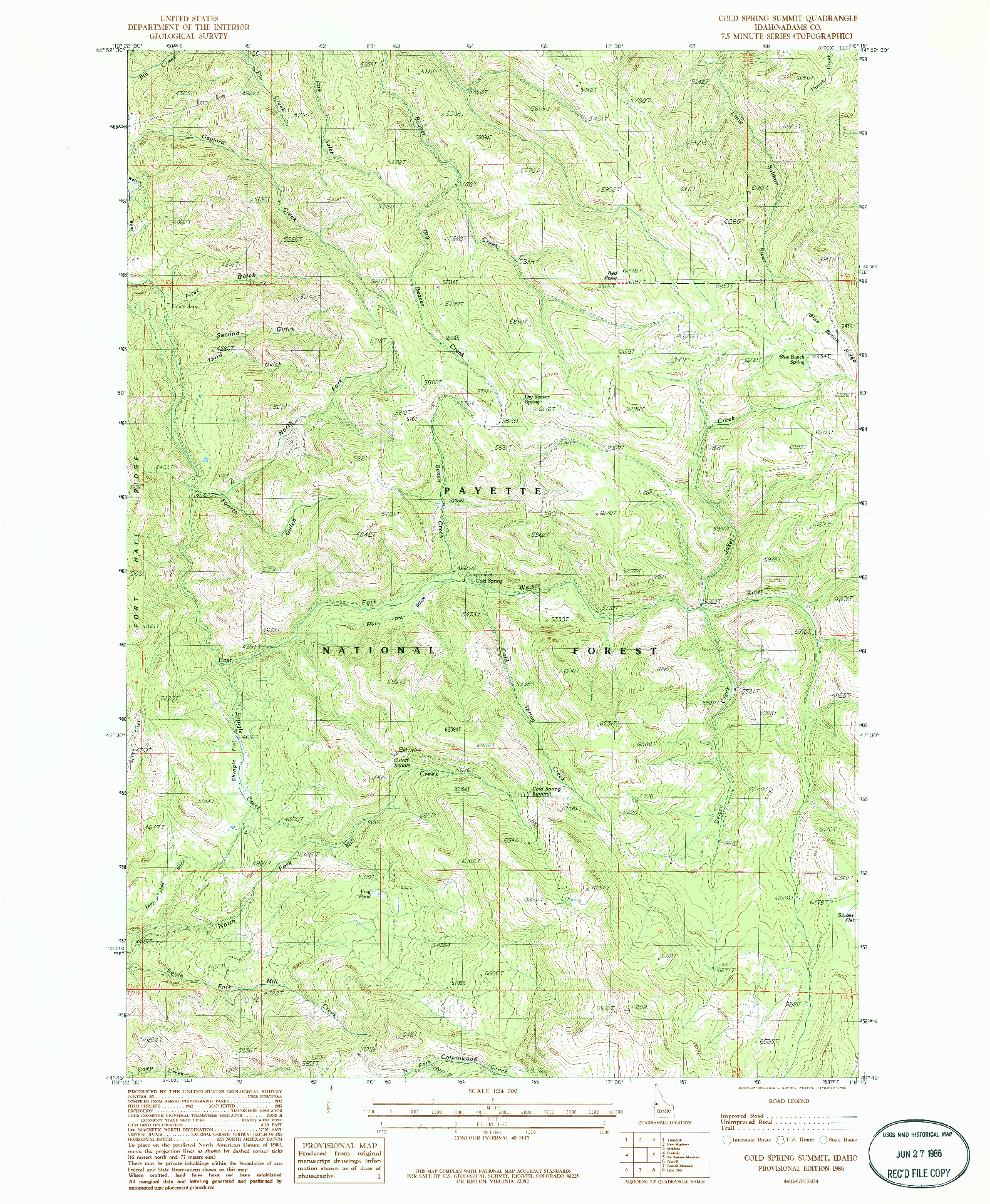 USGS 1:24000-SCALE QUADRANGLE FOR COLD SPRING SUMMIT, ID 1986