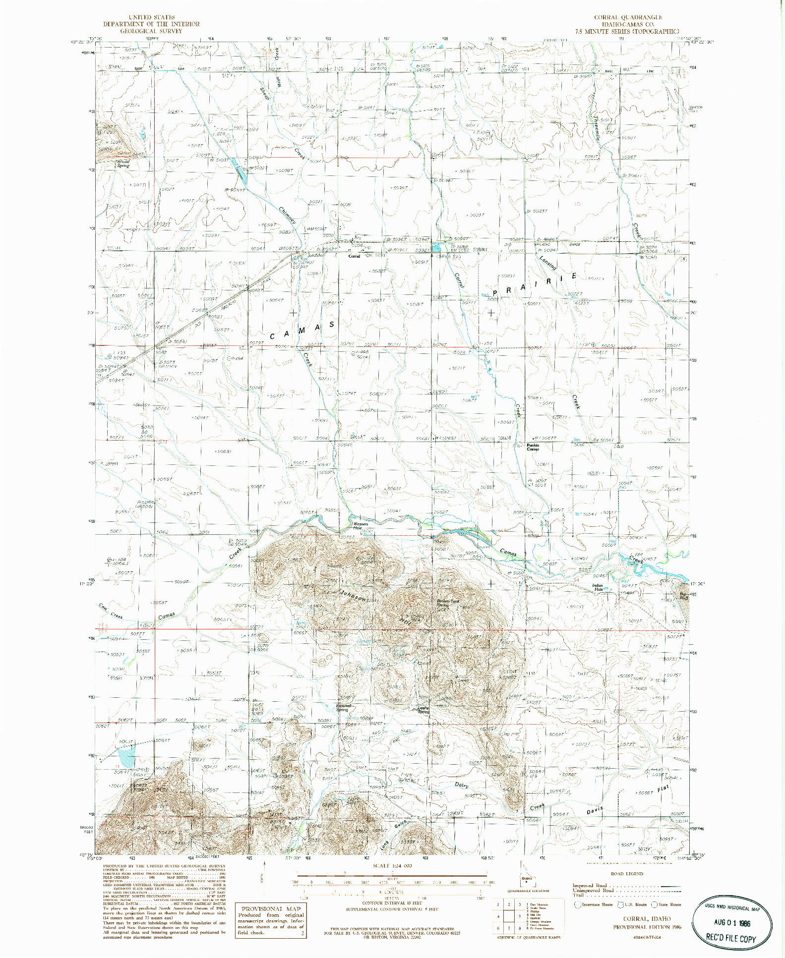 USGS 1:24000-SCALE QUADRANGLE FOR CORRAL, ID 1986