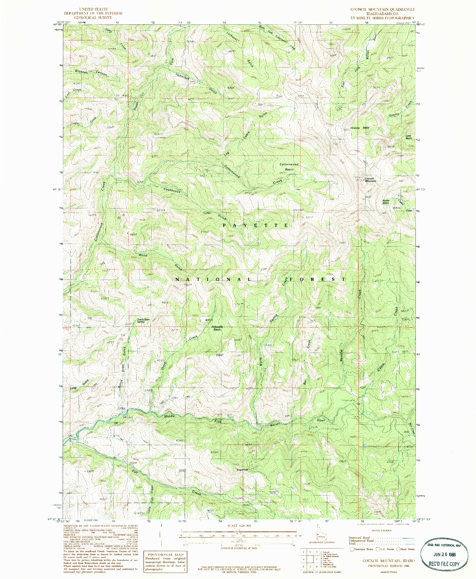 USGS 1:24000-SCALE QUADRANGLE FOR COUNCIL MOUNTAIN, ID 1986