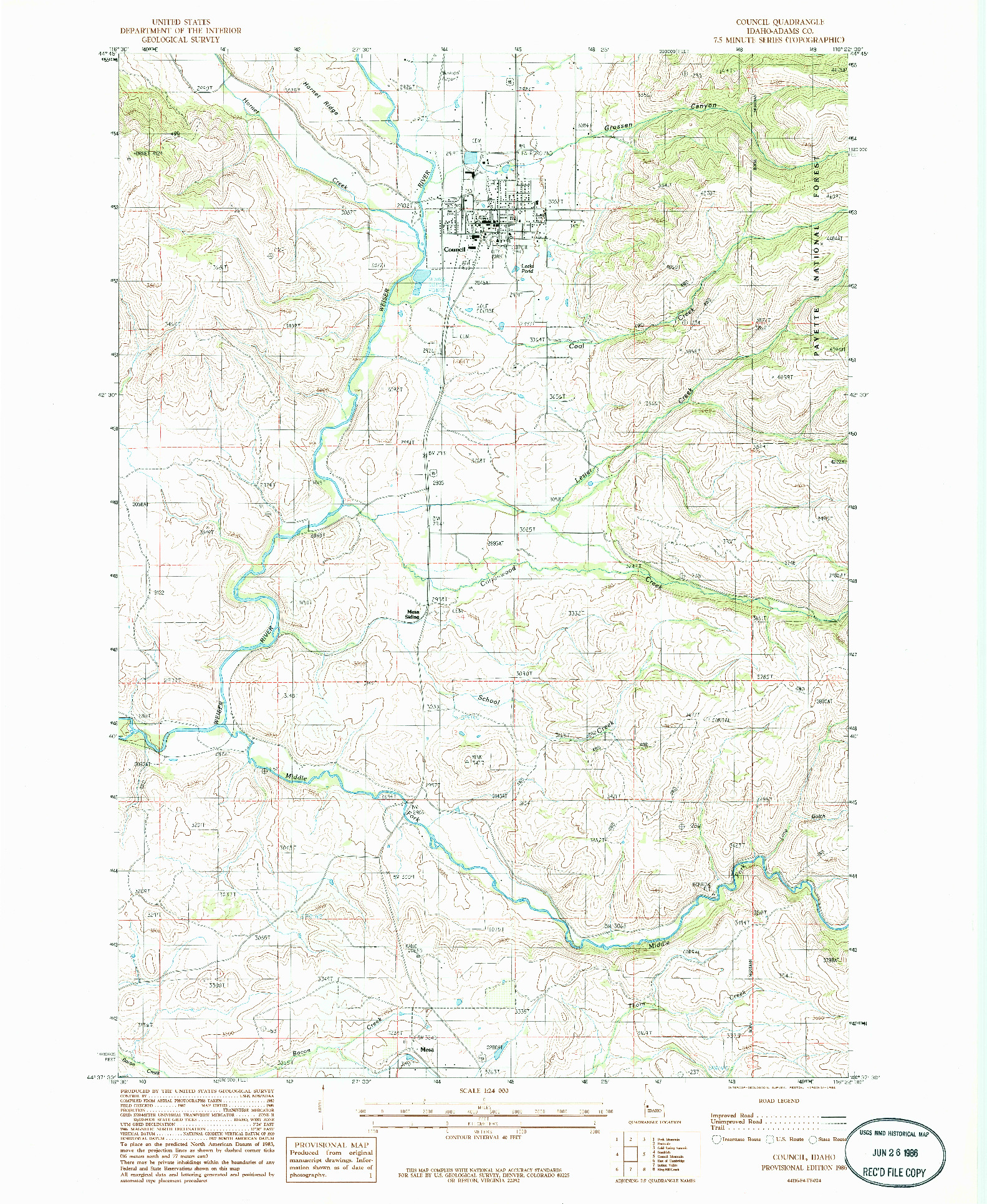 USGS 1:24000-SCALE QUADRANGLE FOR COUNCIL, ID 1986