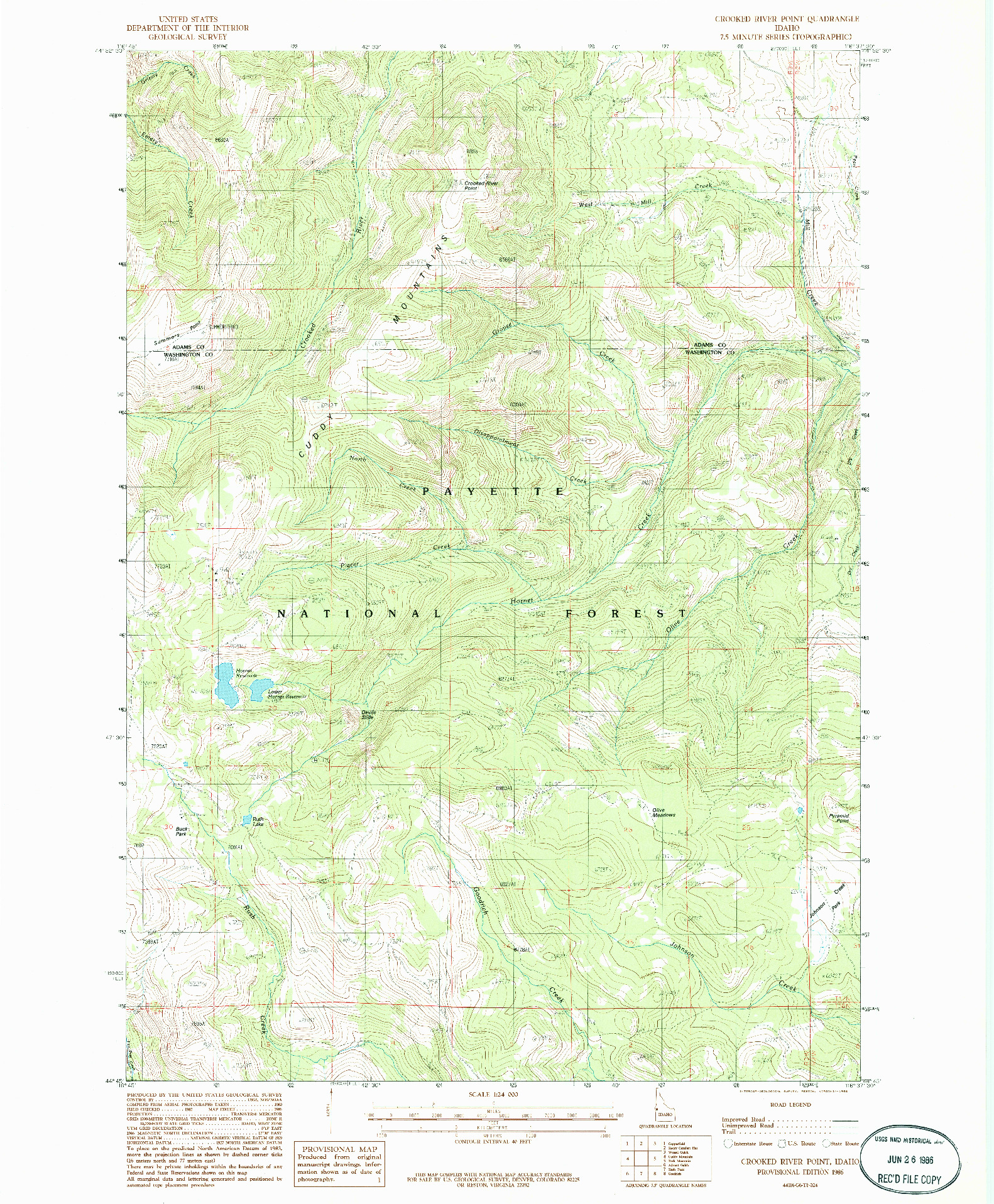 USGS 1:24000-SCALE QUADRANGLE FOR CROOKED RIVER POINT, ID 1986