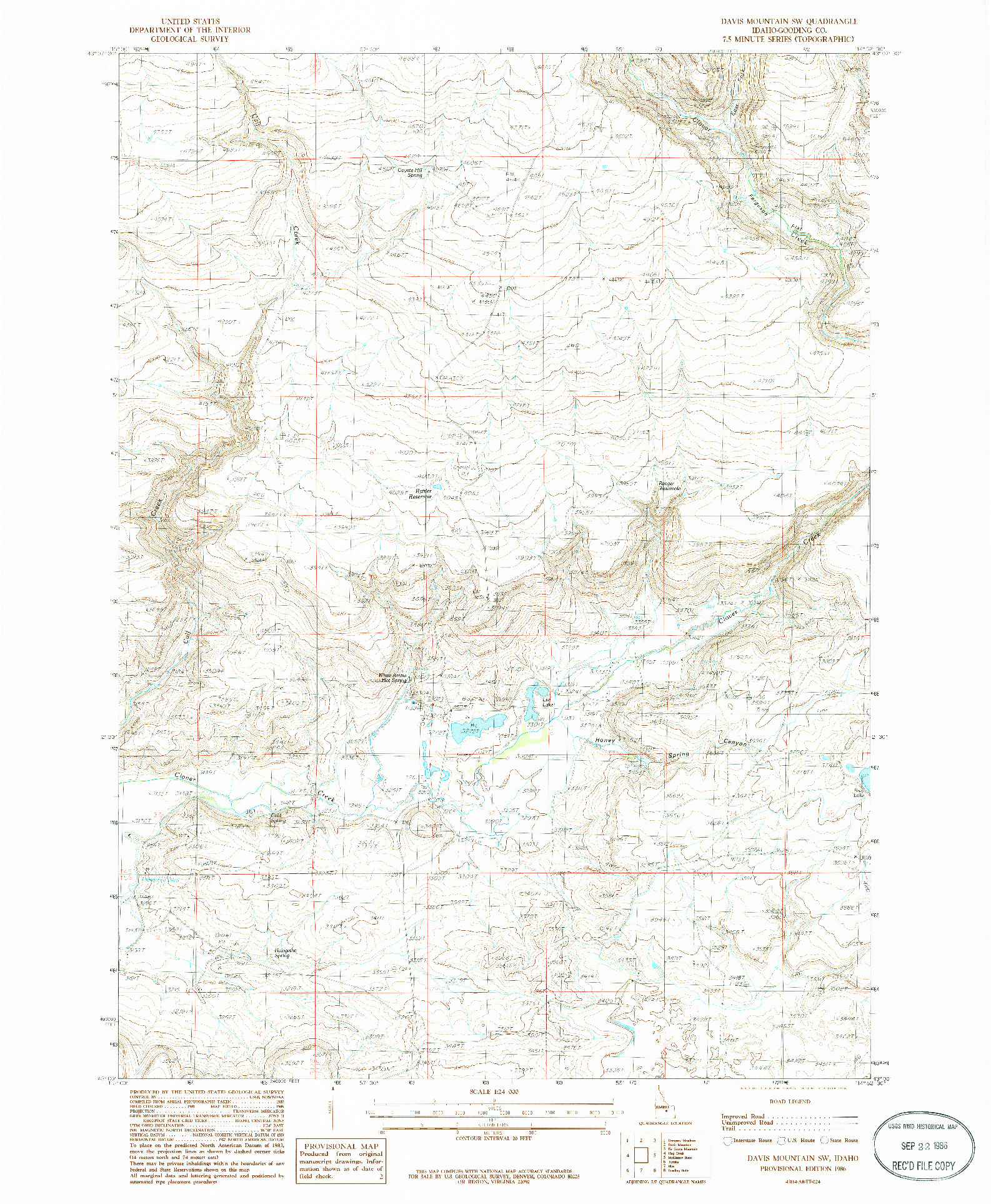 USGS 1:24000-SCALE QUADRANGLE FOR DAVIS MOUNTAIN SW, ID 1986
