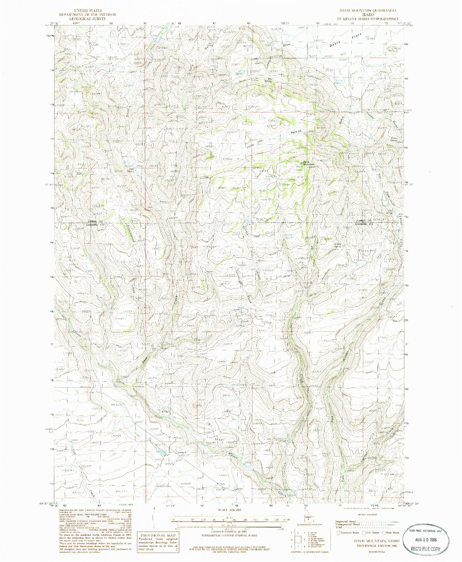 USGS 1:24000-SCALE QUADRANGLE FOR DAVIS MOUNTAIN, ID 1986