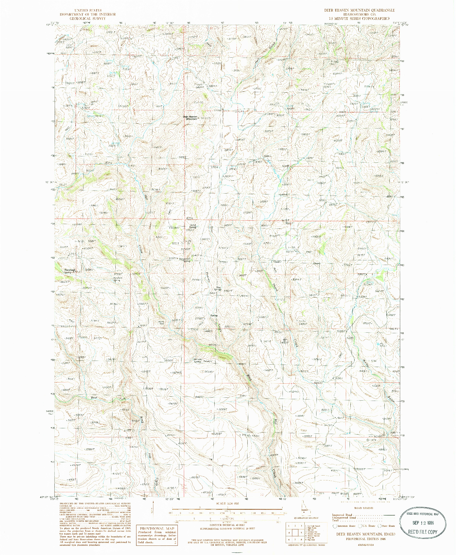 USGS 1:24000-SCALE QUADRANGLE FOR DEER HEAVEN MOUNTAIN, ID 1986