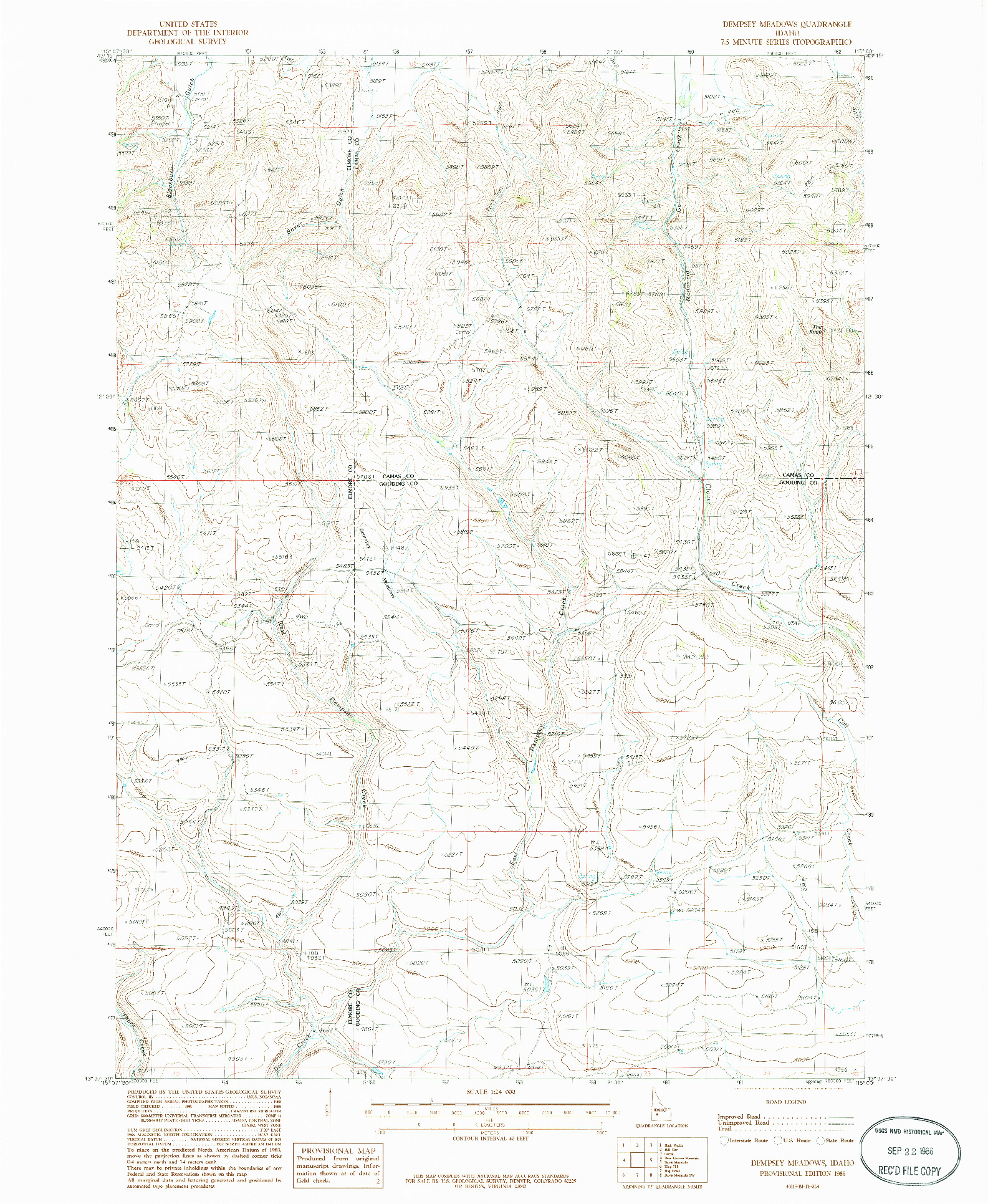 USGS 1:24000-SCALE QUADRANGLE FOR DEMPSEY MEADOWS, ID 1986